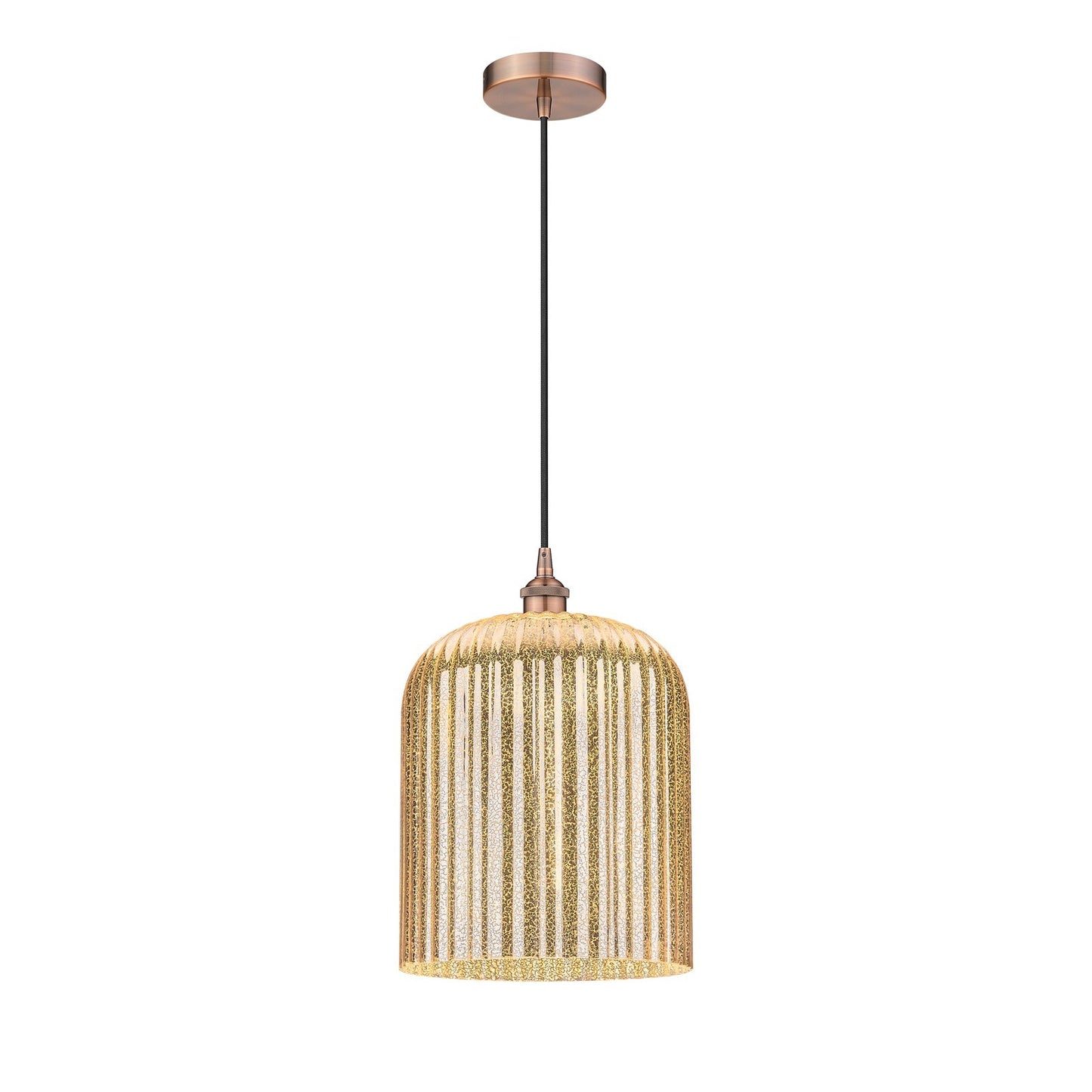 Innovations Bridal Veil 5in 1-Light Mini Pendant | Art Nouveau Antique Copper Steel and Mercury Ribbed Glass | Kitchen Island | Model 616-1P-AC-G559-12ME