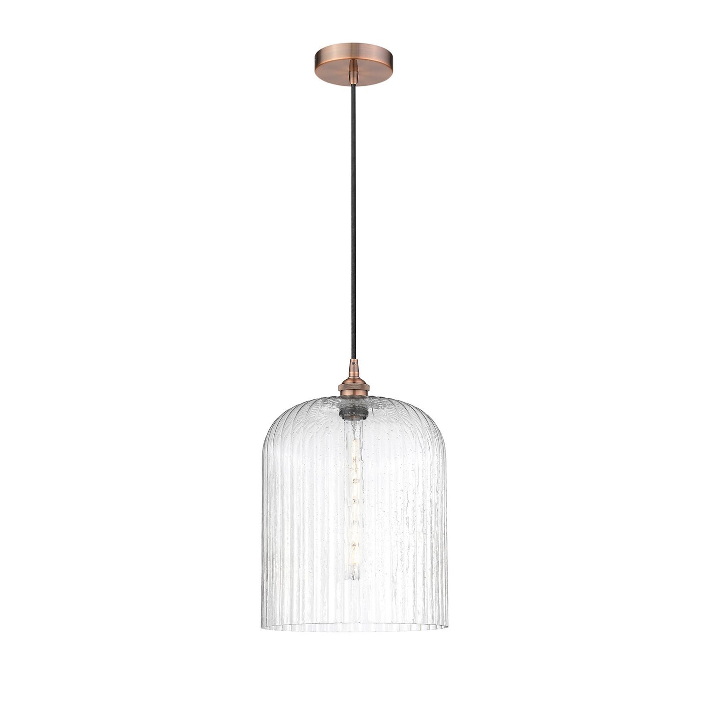 Innovations Bridal Veil 5in 1-Light Mini Pendant | Art Nouveau Antique Copper Steel and Seedy Ribbed Glass | Kitchen Island & | Model 616-1P-AC-G559-12SDY