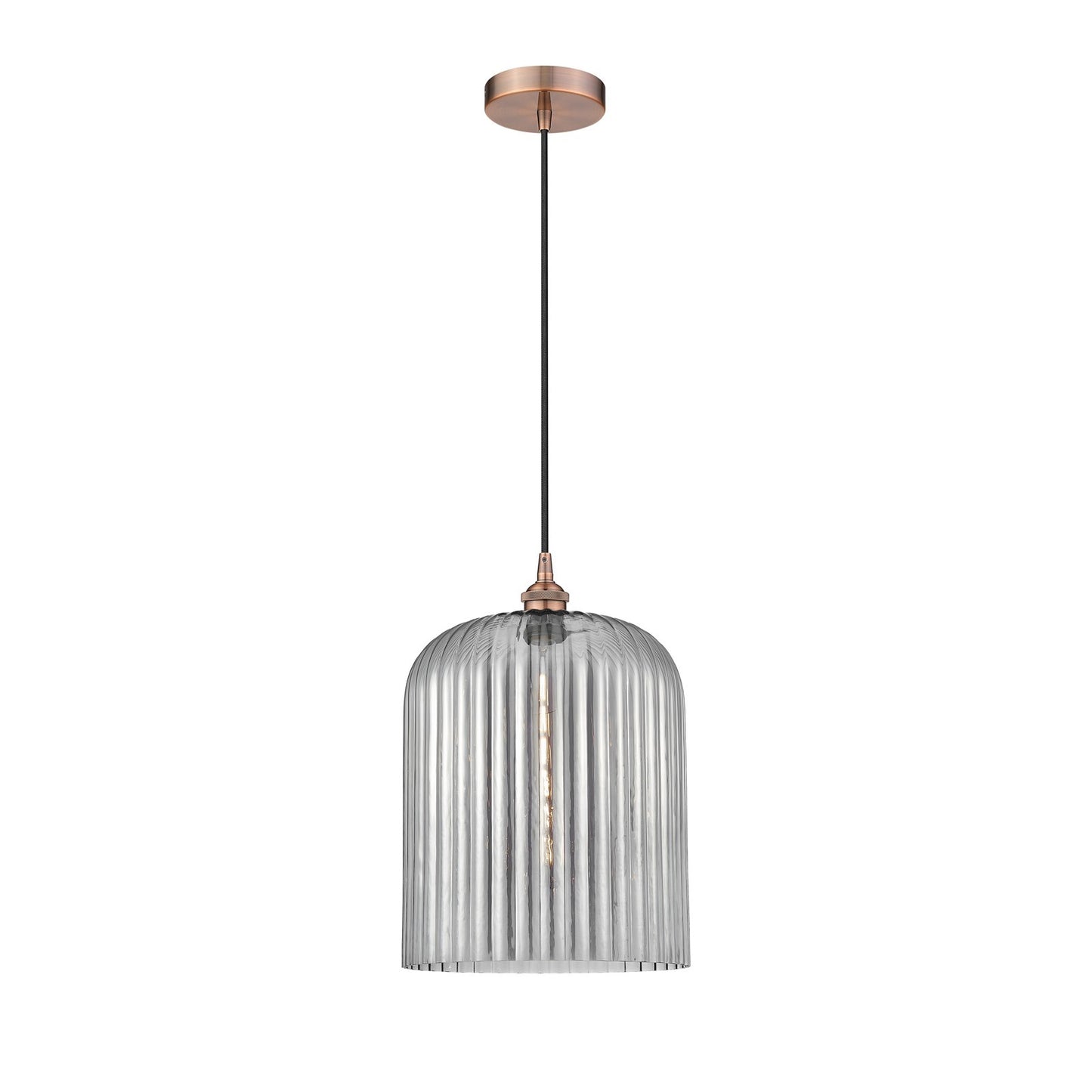 Innovations Bridal Veil 5in 1-Light Mini Pendant | Art Nouveau Antique Copper and Light Smoke Ribbed Glass | Kitchen Island & | Model 616-1P-AC-G559-12SM