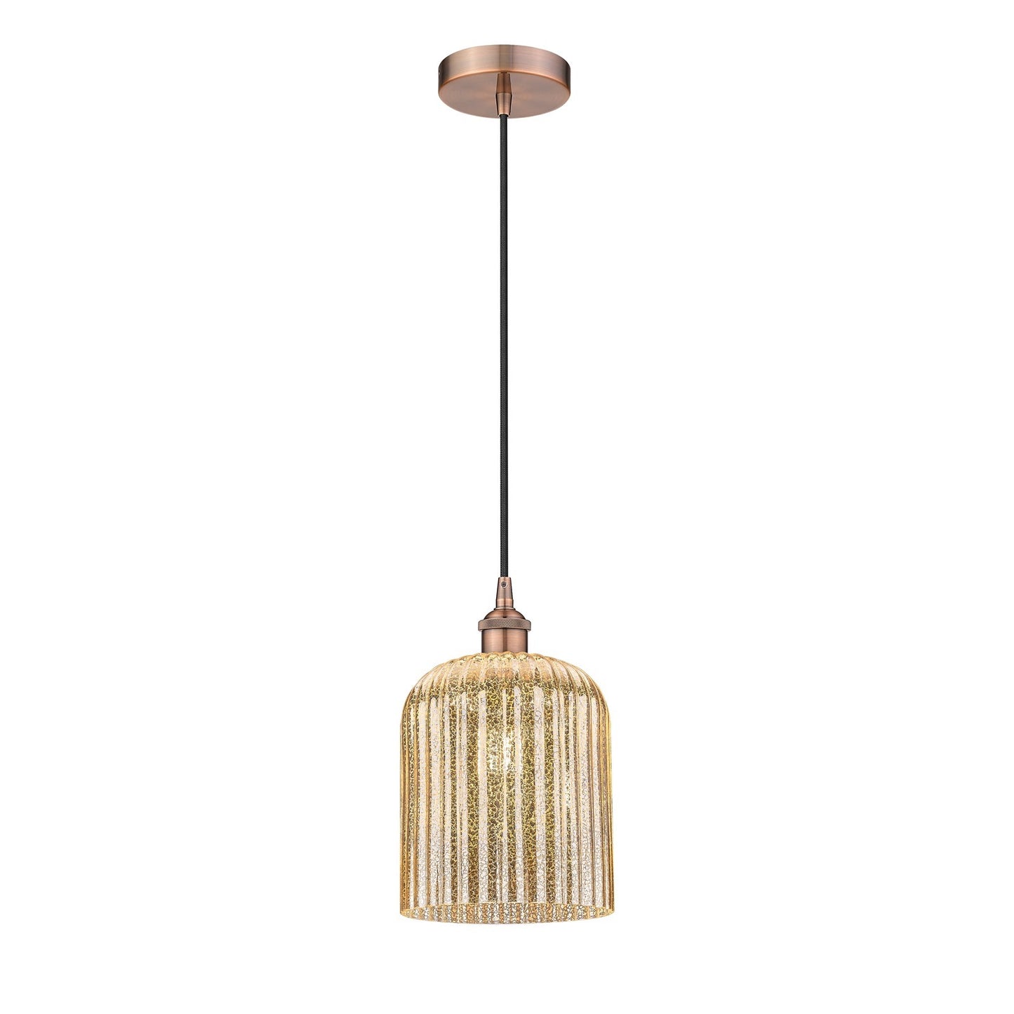 Innovations Bridal Veil 5in 1-Light Mini Pendant | Art Nouveau Antique Copper Steel and Mercury Ribbed Glass | Kitchen Island & | Model 616-1P-AC-G559-8ME