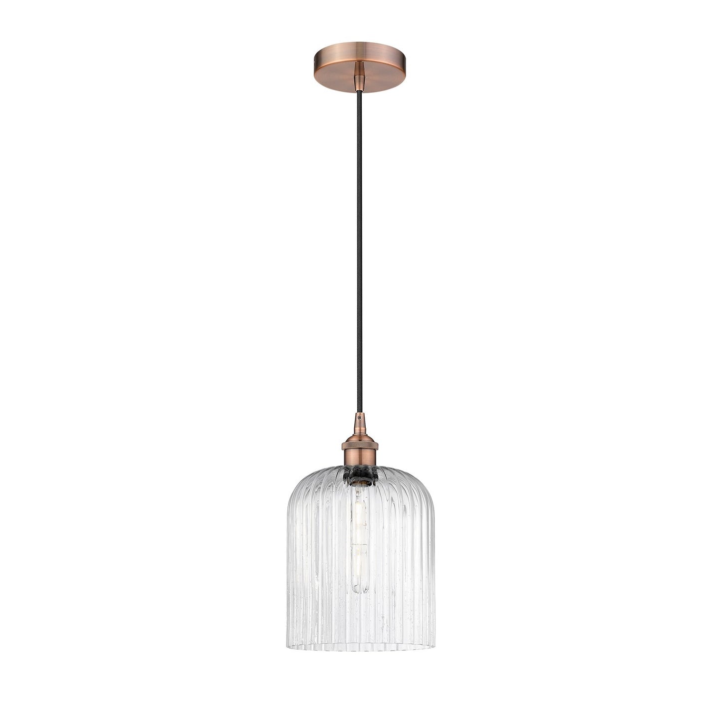 Innovations Bridal Veil 5in 1-Light Mini Pendant | Art Nouveau Antique Copper Steel and Seedy Ribbed Glass | Kitchen Island & | Model 616-1P-AC-G559-8SDY