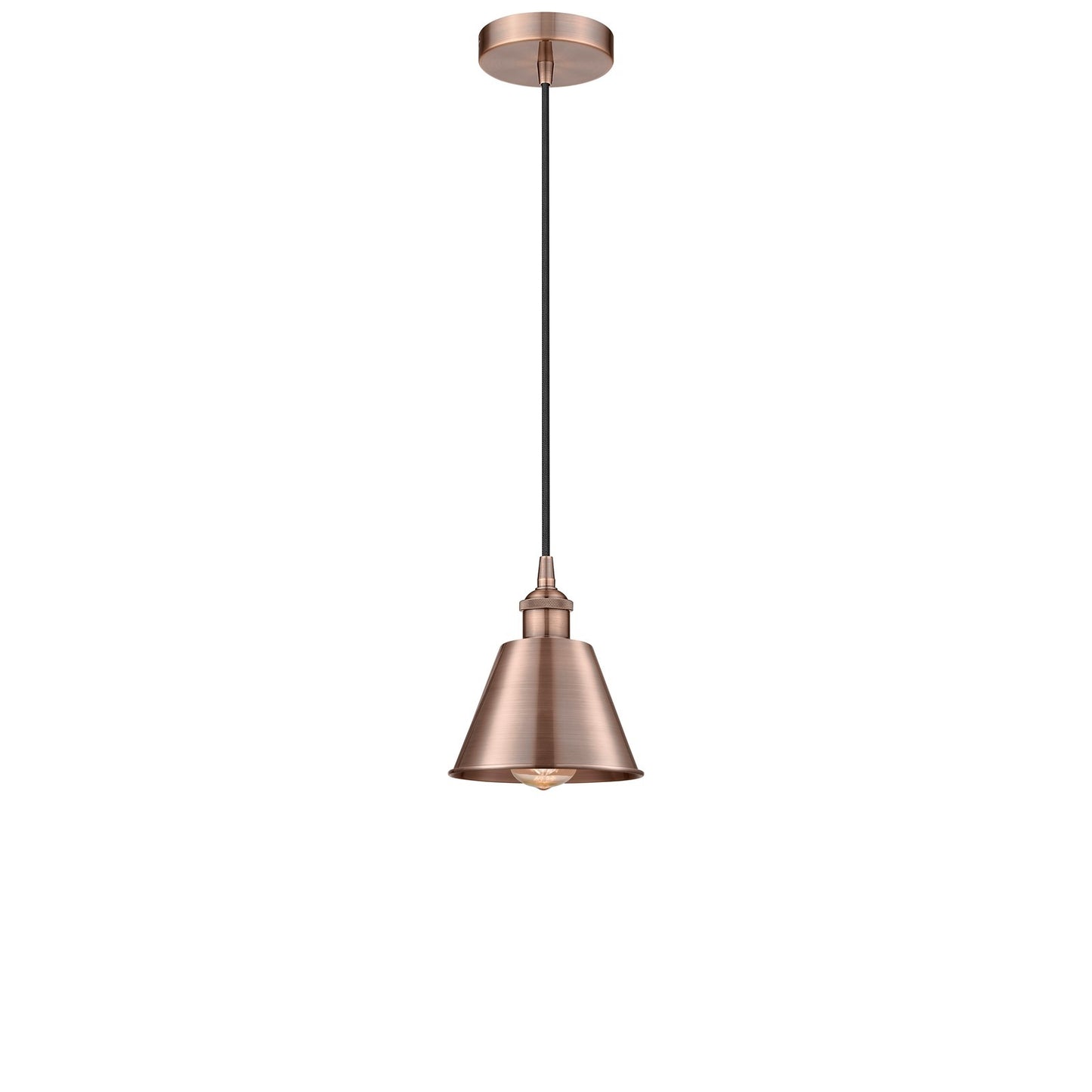 Innovations Smithfield 7in 1-Light Mini Pendant | Industrial Antique Copper Steel and Antique Copper Metal Shade | Kitchen Island | Model 616-1P-AC-M8-LED