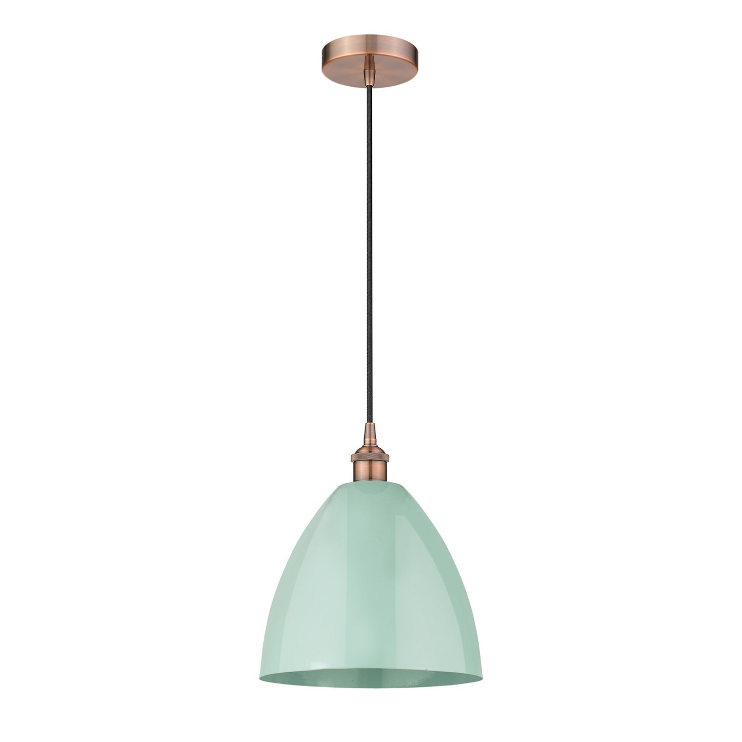 Innovations Plymouth 12in 1-Light Mini Pendant | Industrial Antique Copper Steel and Matte Seafoam Metal Shade | Kitchen | Model 616-1P-AC-MBD-12-SF-LED