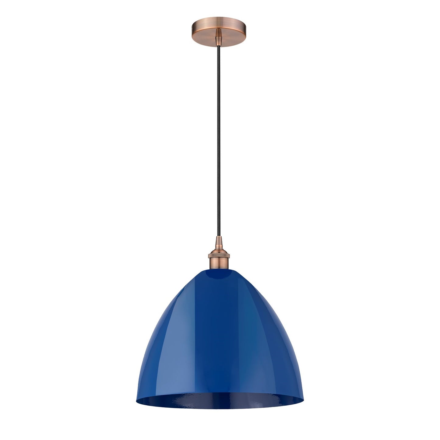 Innovations Plymouth 16in 1-Light Mini Pendant | Industrial Antique Copper and Matte Blue Metal | Kitchen Island & Dining | Model 616-1P-AC-MBD-16-BL-LED