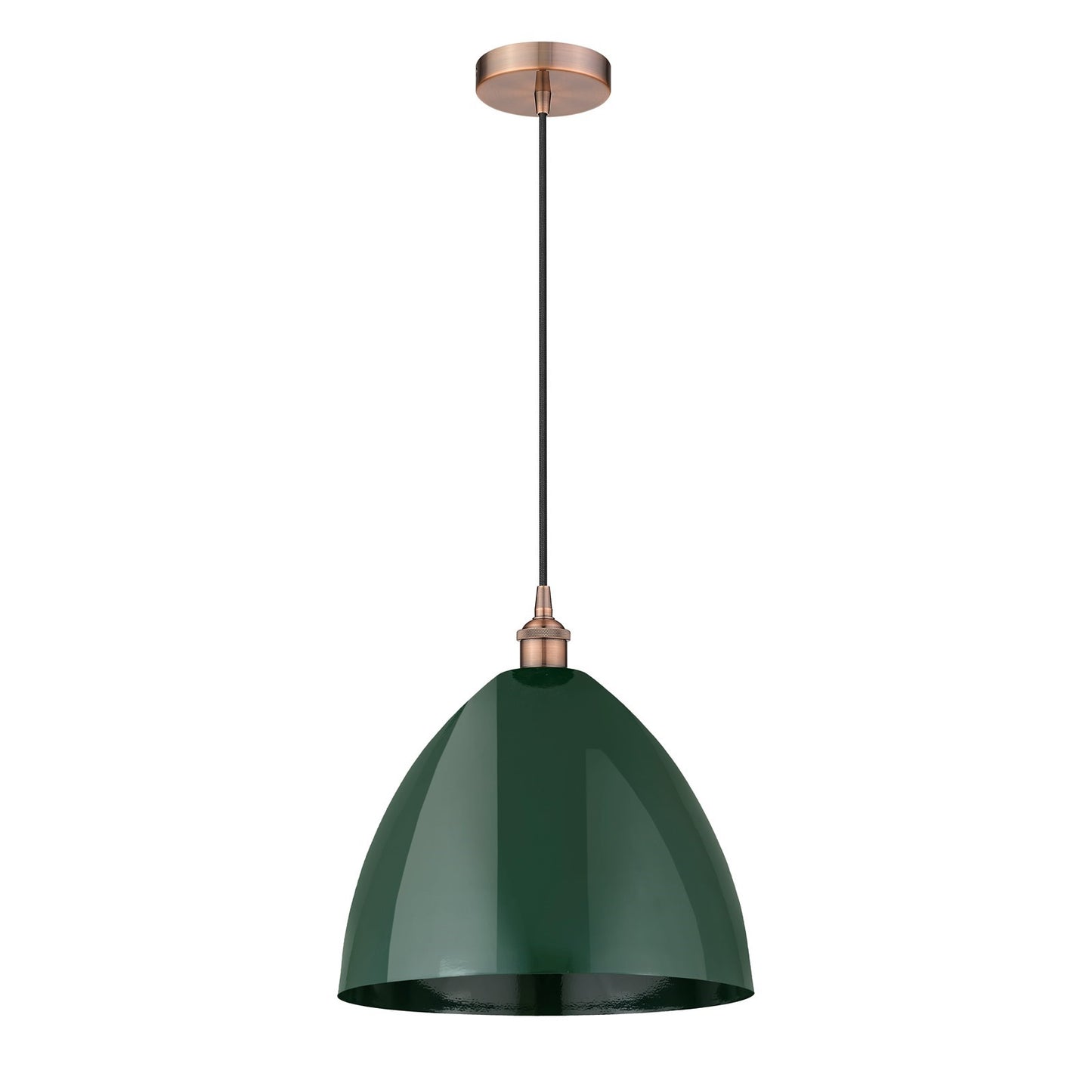 Innovations Plymouth 16in 1-Light Mini Pendant | Industrial Antique Copper and Matte Green Metal | Kitchen Island & Dining | Model 616-1P-AC-MBD-16-GR-LED