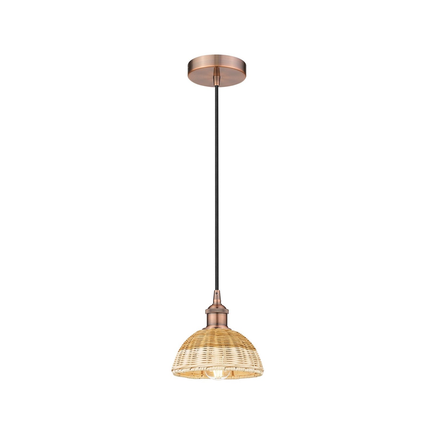Innovations Natural Ballston Dome 7.5in 1-Light Mini Pendant | Farmhouse Antique Copper Steel and Natural Fiber Basketweave | Model 616-1P-AC-NBD2-75-NAT