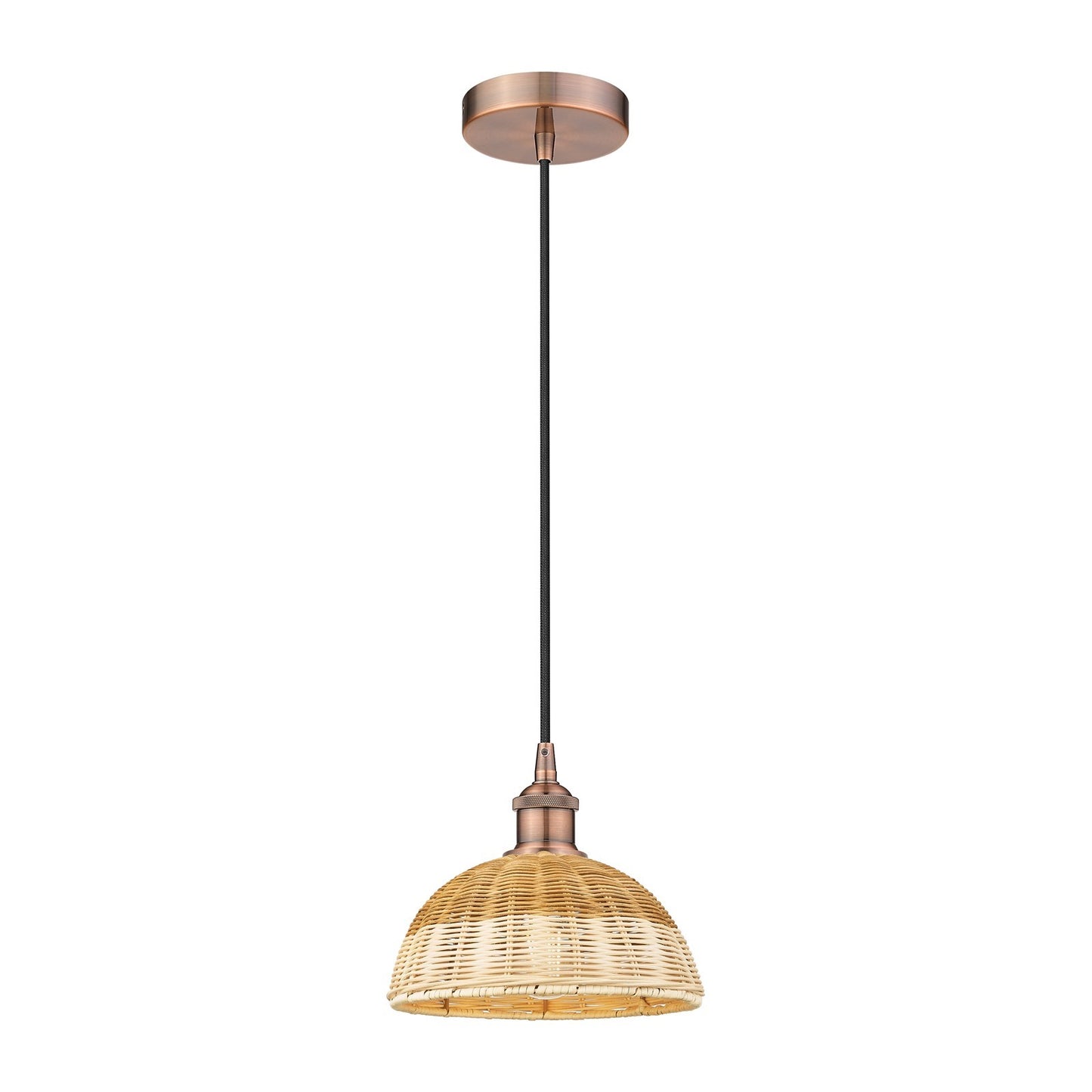 Innovations Natural Ballston Dome 9in 1-Light Mini Pendant | Farmhouse Antique Copper and Natural Fiber Basketweave | Kitchen | Model 616-1P-AC-NBD2-9-NAT