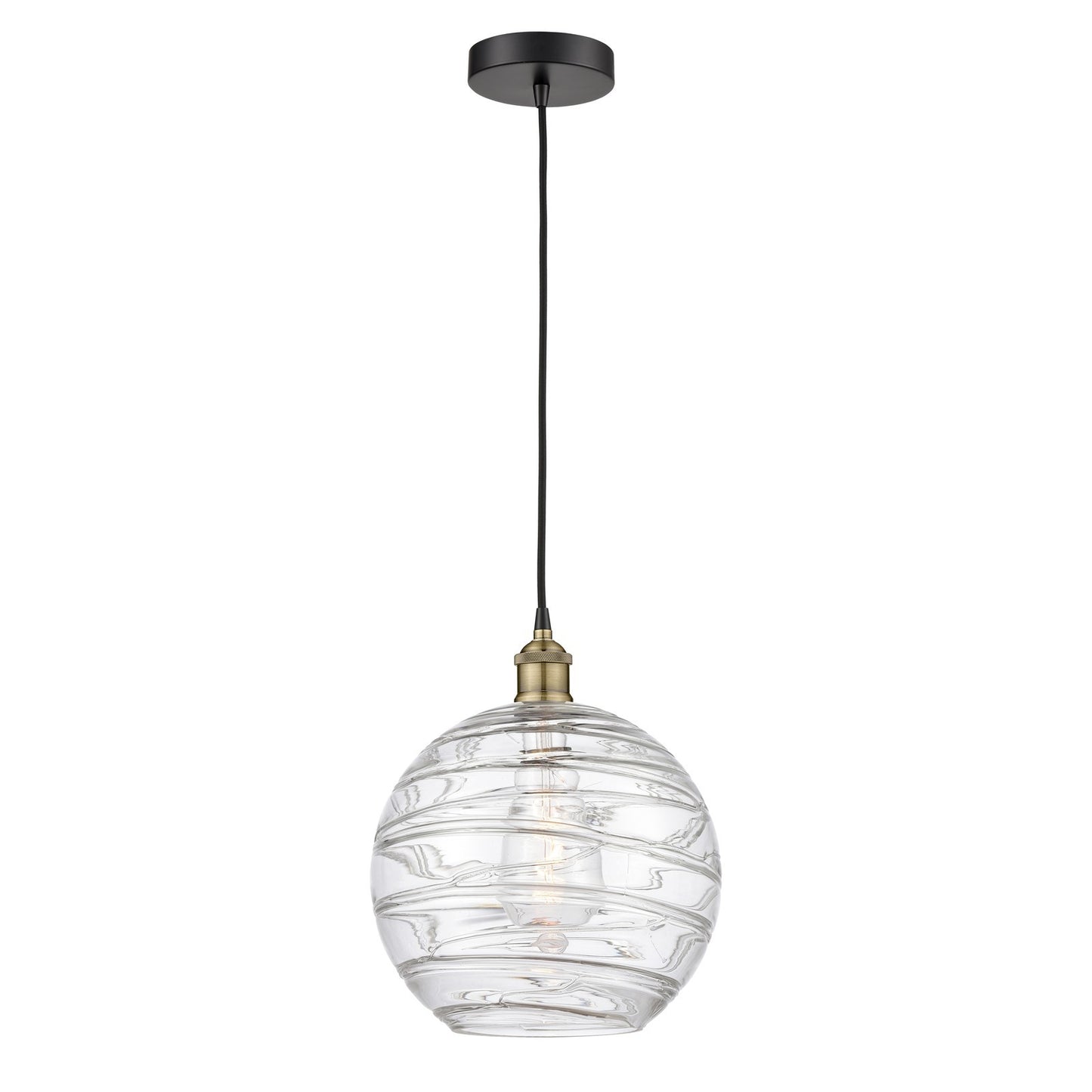 Innovations Athens Deco Swirl 12in 1-Light Mini Pendant | Industrial Black Antique Brass and Clear Deco Swirl Glass | Model 616-1P-BAB-G1213-12CL