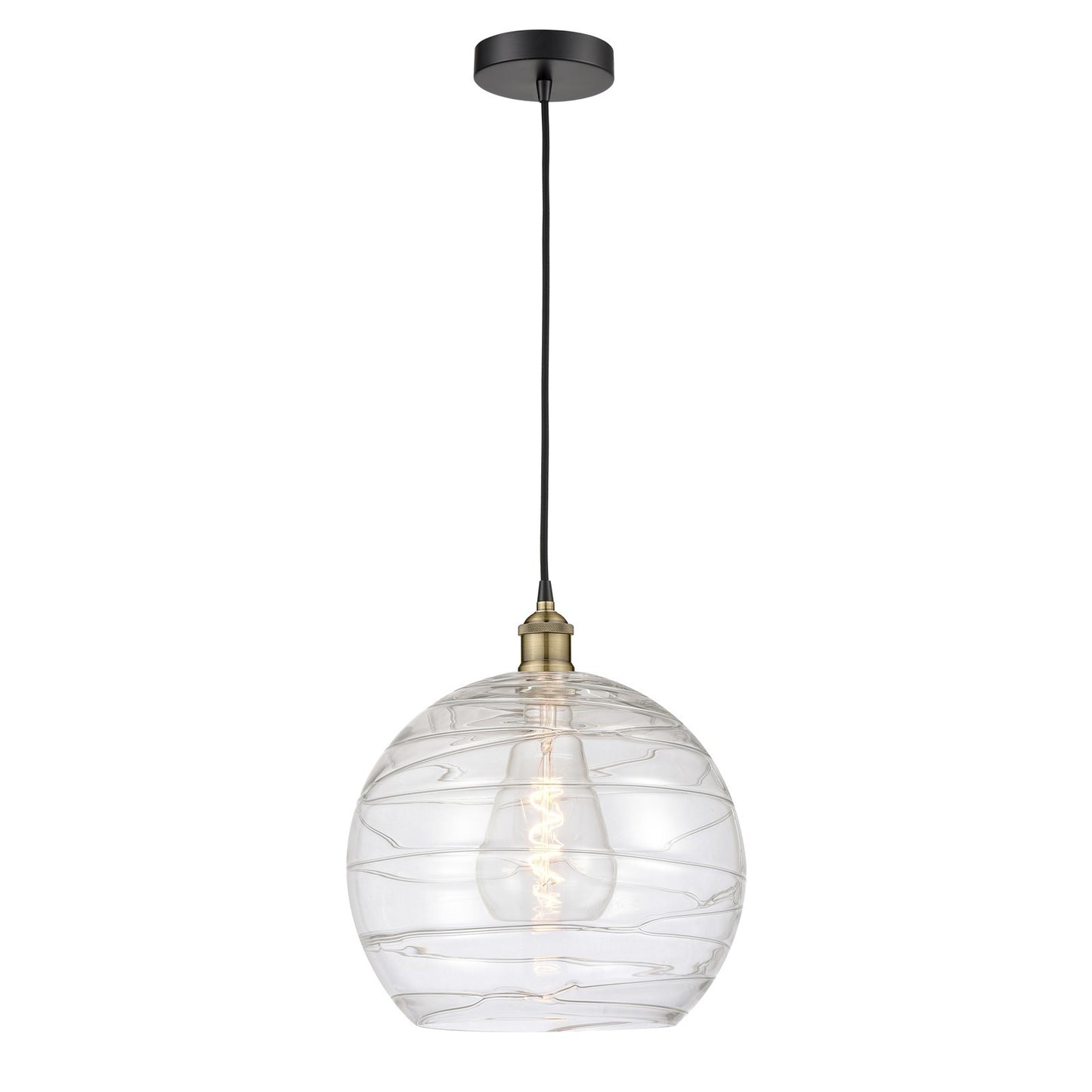 Innovations Athens Deco Swirl 14in 1-Light Mini Pendant | Industrial Black Antique Brass and Clear Deco Swirl Glass | Model 616-1P-BAB-G1213-14CL