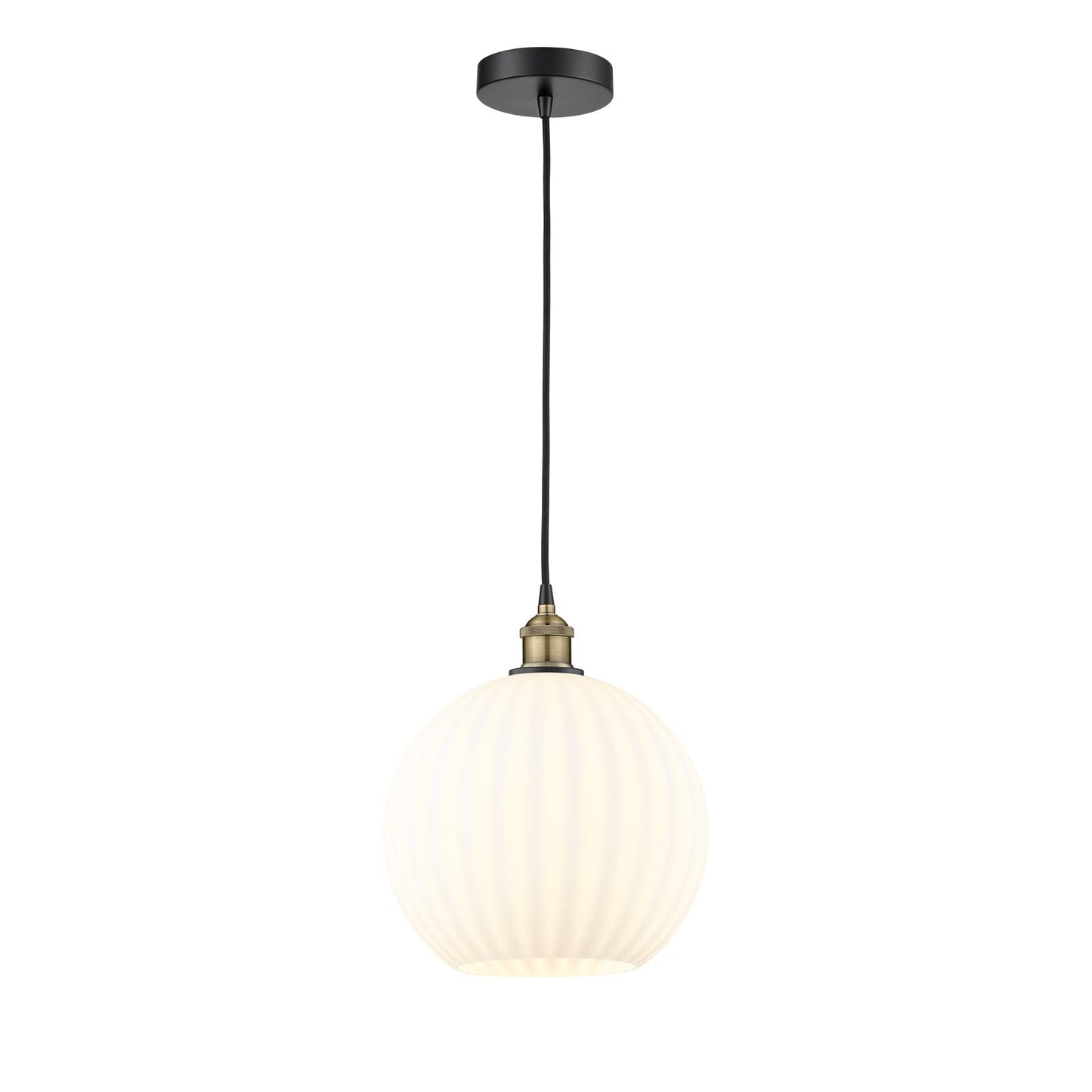 Innovations Lighting White Venetian 12in 1-Light Mini Pendant | Art Nouveau Black Antique Brass and White Venetian Glass | Model 616-1P-BAB-G1217-12WV