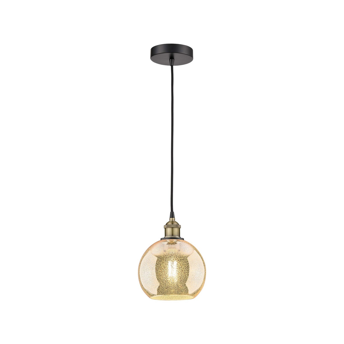 Innovations Athens 8in 1-Light Mini Pendant | Industrial Black Antique Brass and Mercury Glass | Kitchen Island & Dining Room | Model 616-1P-BAB-G128-8