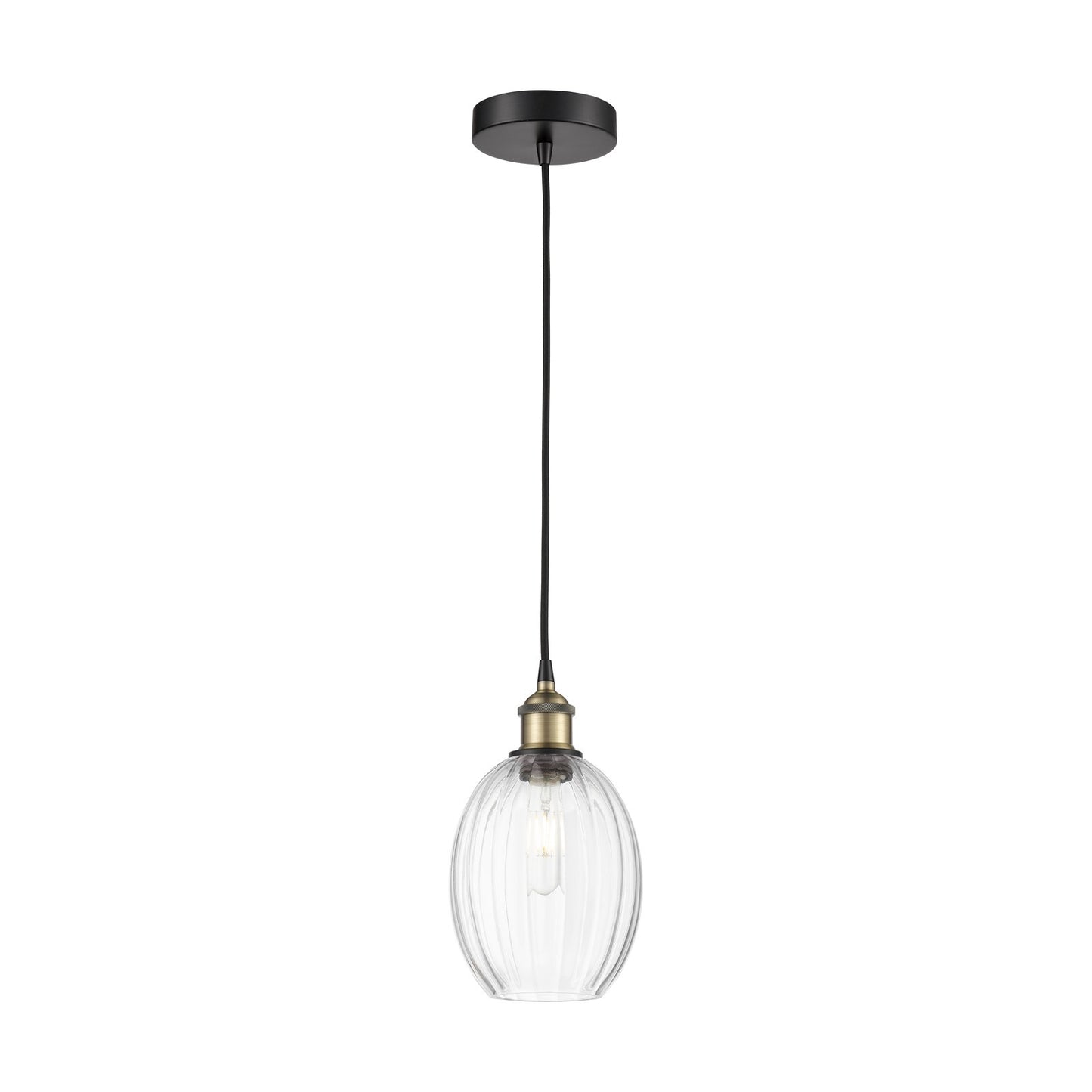 Innovations Preston Bulb 6.25in 1-Light Mini Pendant | Industrial Black Antique Brass and Clear Glass | Kitchen Island & | Model 616-1P-BAB-G459-6CL