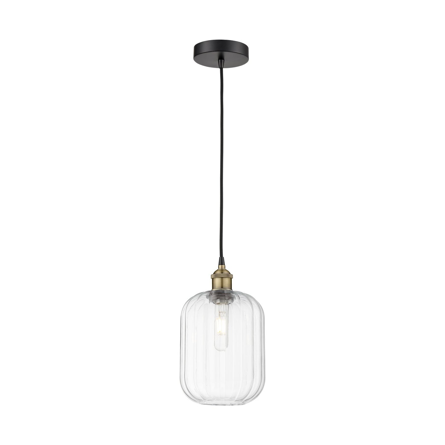 Innovations Preston Cylinder 7in 1-Light Mini Pendant | Industrial Black Antique Brass and Clear Glass | Kitchen Island & | Model 616-1P-BAB-G460-7CL