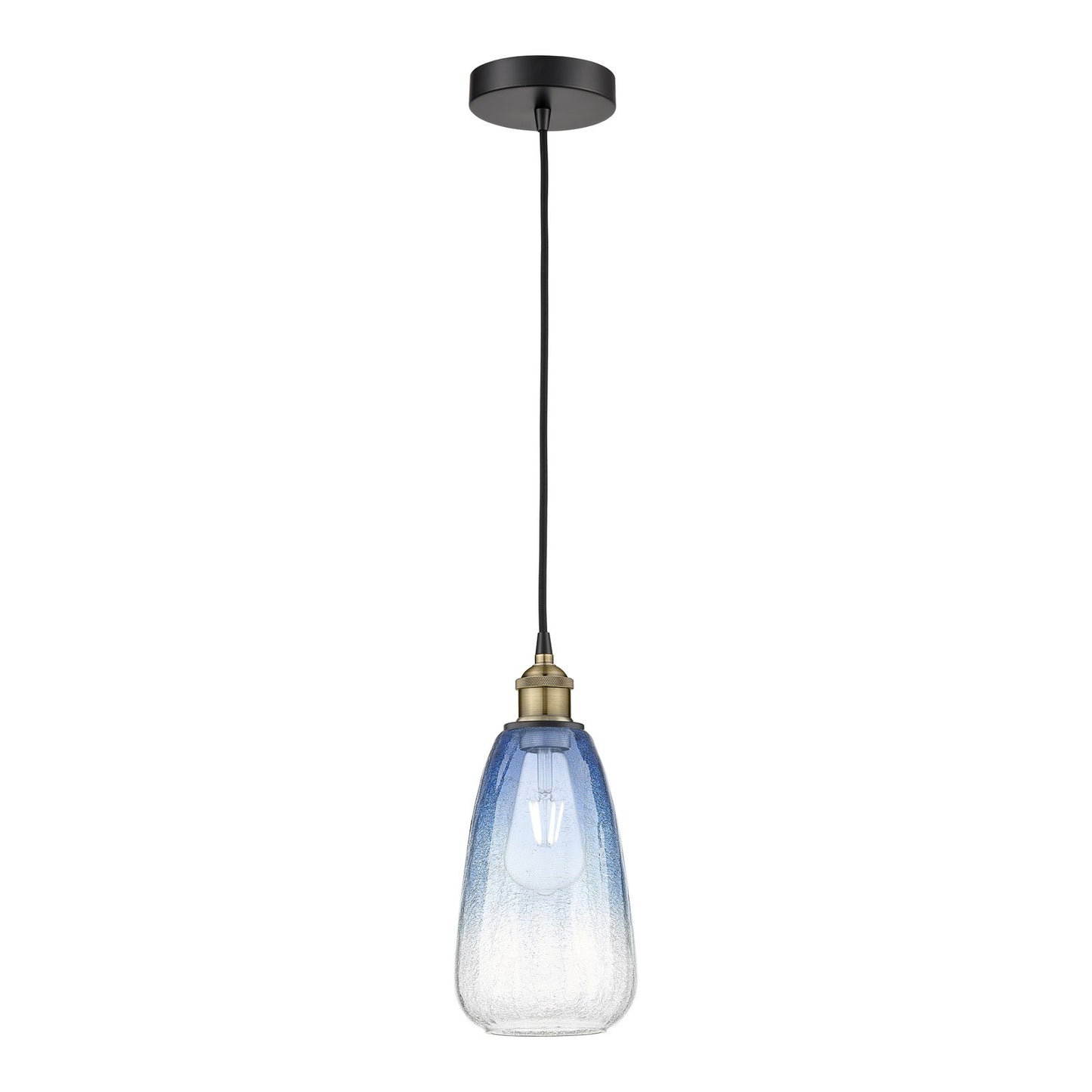 Innovations Brookhaven Almond 6in 1-Light Mini Pendant | Industrial Black Antique Brass and Sapphire Blue Glass | Kitchen | Model 616-1P-BAB-G480-6SB