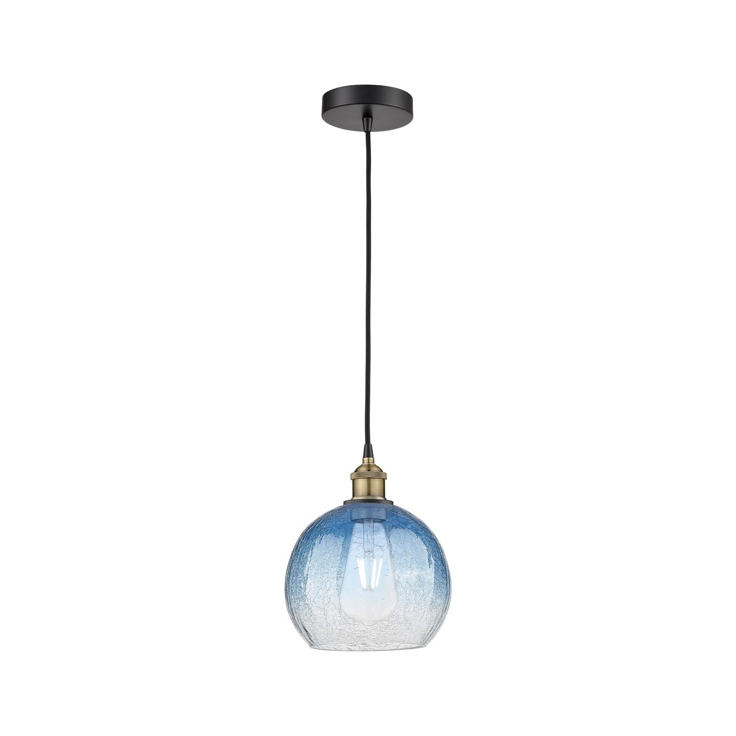Innovations Brookhaven Globe 8in 1-Light Mini Pendant | Industrial Black Antique Brass and Sapphire Blue Glass | Kitchen | Model 616-1P-BAB-G483-8SB