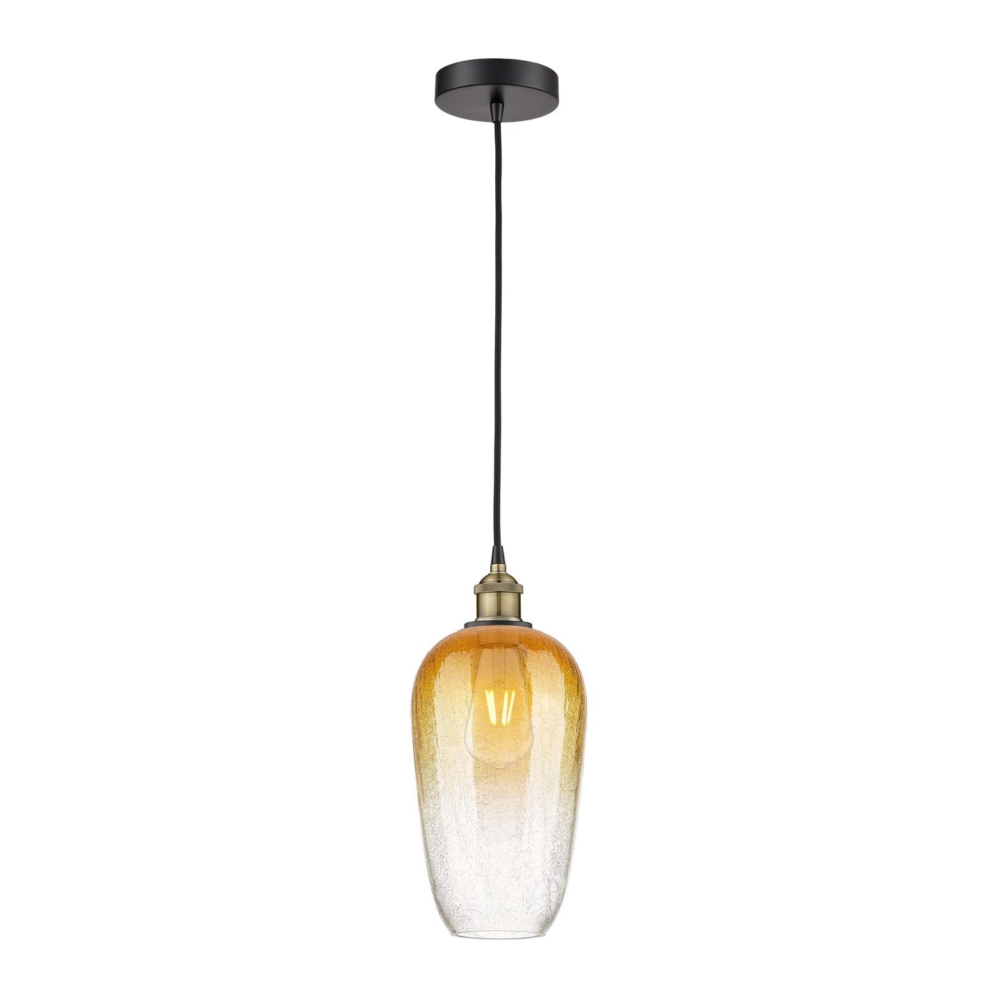 Innovations Brookhaven Flute 7in 1-Light Mini Pendant | Industrial Black Antique Brass and Amber Glass | Kitchen Island & | Model 616-1P-BAB-G484-7AM
