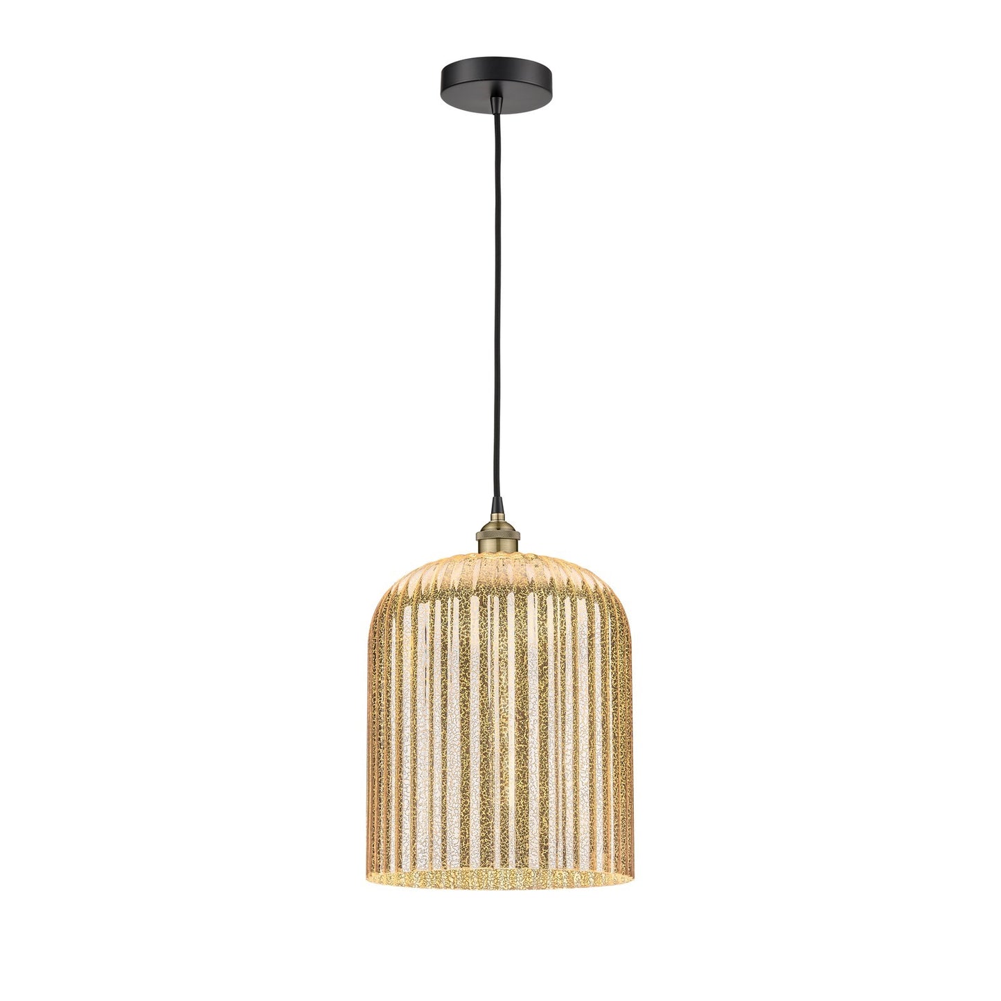 Innovations Bridal Veil 5in 1-Light Mini Pendant | Industrial Black Antique Brass Steel and Mercury Ribbed Glass | Kitchen | Model 616-1P-BAB-G559-12ME