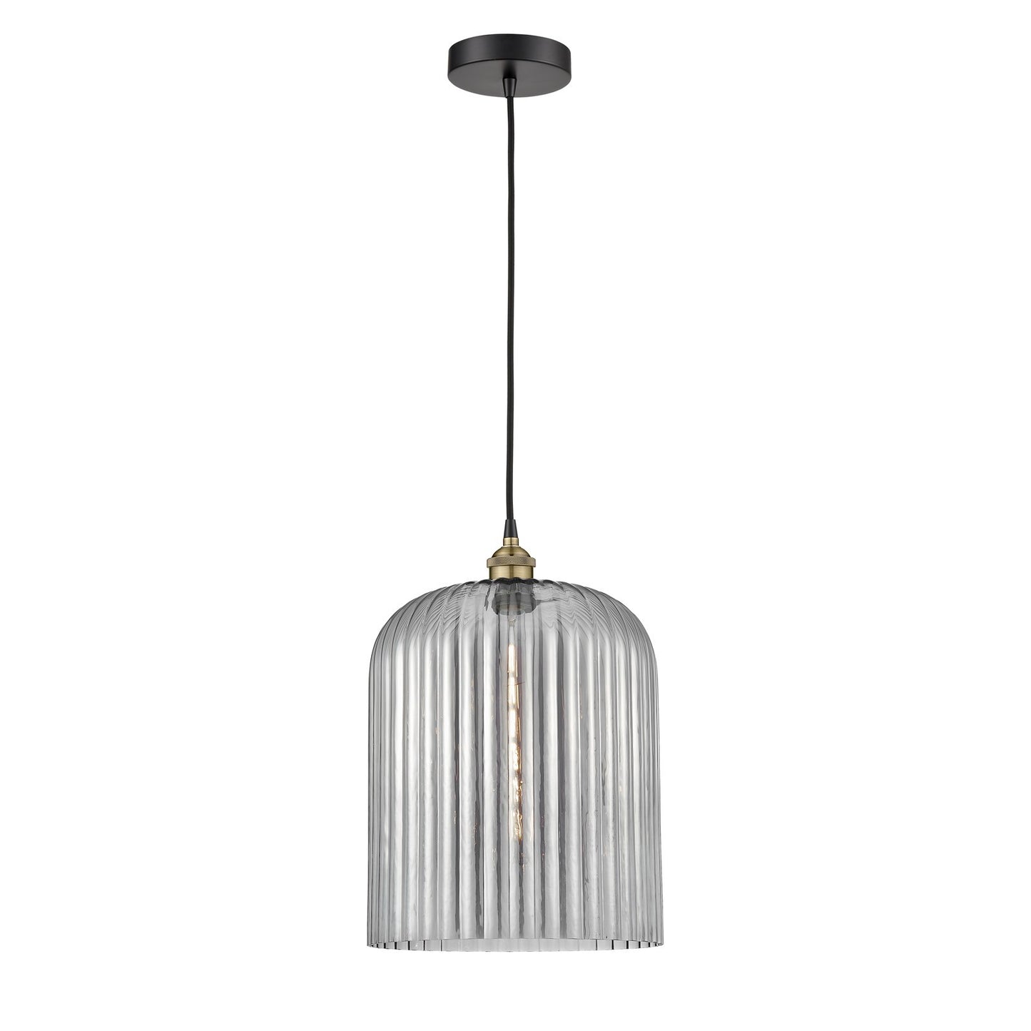 Innovations Bridal Veil 5in 1-Light Mini Pendant | Industrial Black Antique Brass Steel and Light Smoke Ribbed Glass | Model 616-1P-BAB-G559-12SM