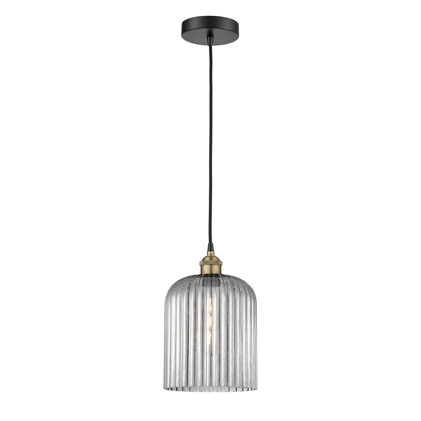 Innovations Bridal Veil 5in 1-Light Mini Pendant | Industrial Black Antique Brass Steel and Light Smoke Ribbed Glass | Kitchen | Model 616-1P-BAB-G559-8SM