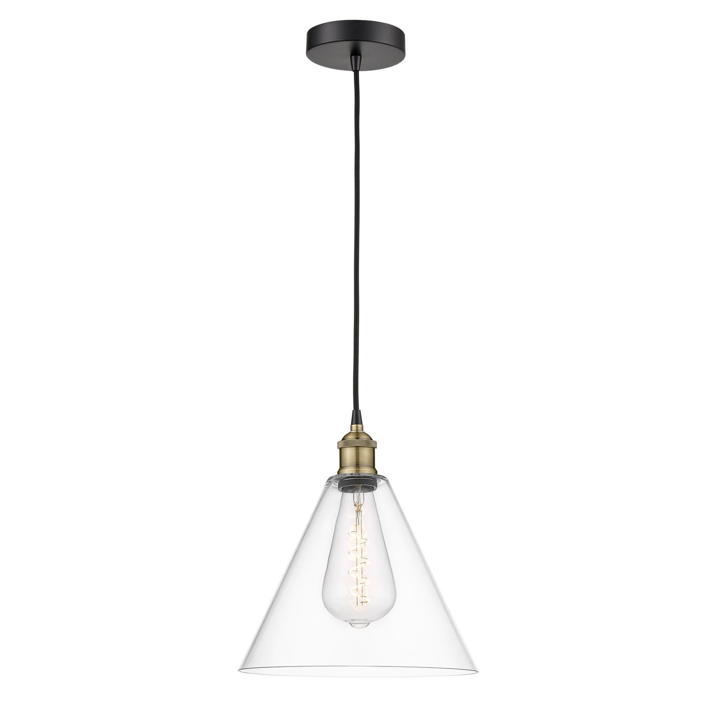 Innovations Berkshire 12in 1-Light Mini Pendant | Industrial Black Antique Brass and Clear Glass | Kitchen Island & Dining | Model 616-1P-BAB-GBC-122-LED