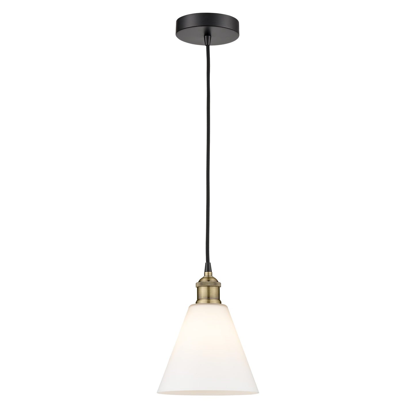 Innovations Berkshire 8in 1-Light Mini Pendant | Industrial Black Antique Brass and Matte White Glass | Kitchen Island & | Model 616-1P-BAB-GBC-81-LED