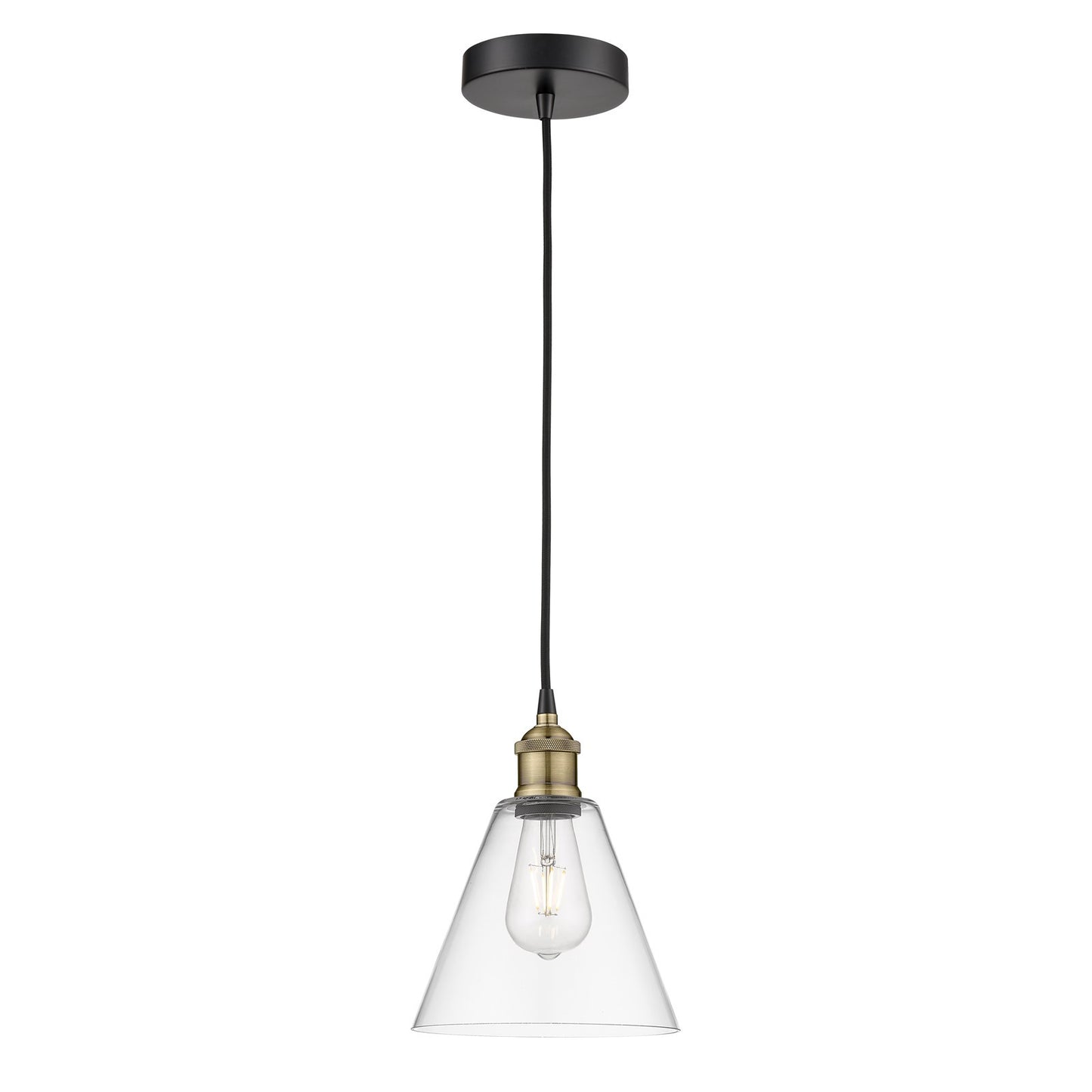 Innovations Berkshire Glass 8in 1-Light Mini Pendant | Industrial Black Antique Brass and Clear Glass | Kitchen Island & | Model 616-1P-BAB-GBC-82-LED