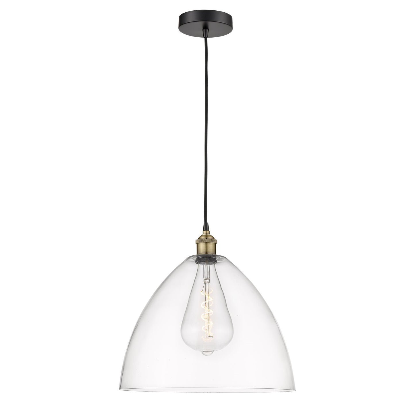 Innovations Bristol 16in 1-Light Pendant | Industrial Black Antique Brass and Clear Glass | Kitchen Island & Dining Room | Model 616-1P-BAB-GBD-162-LED