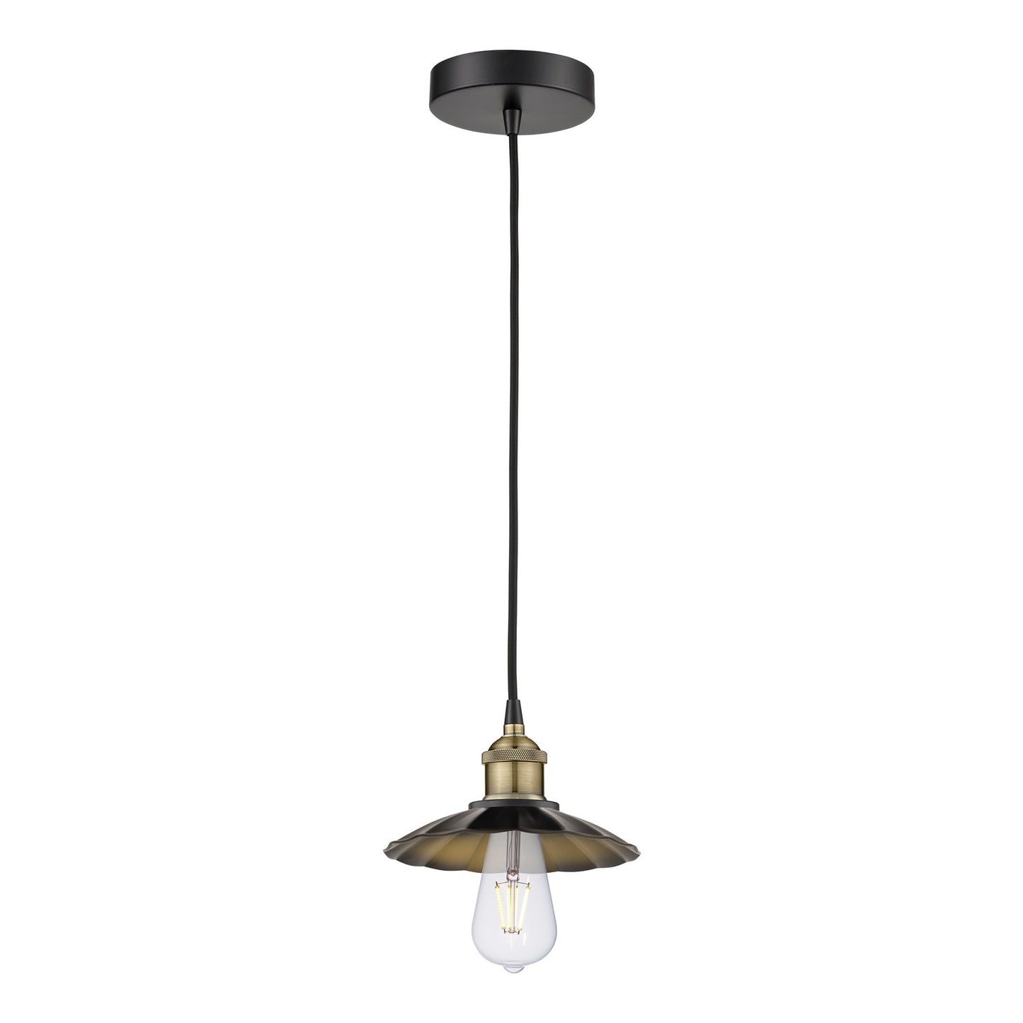 Innovations Scallop 8in 1-Light Mini Pendant | Industrial Black Antique Brass and Matte Black Metal Shade | Kitchen Island & | Model 616-1P-BAB-M17-BK
