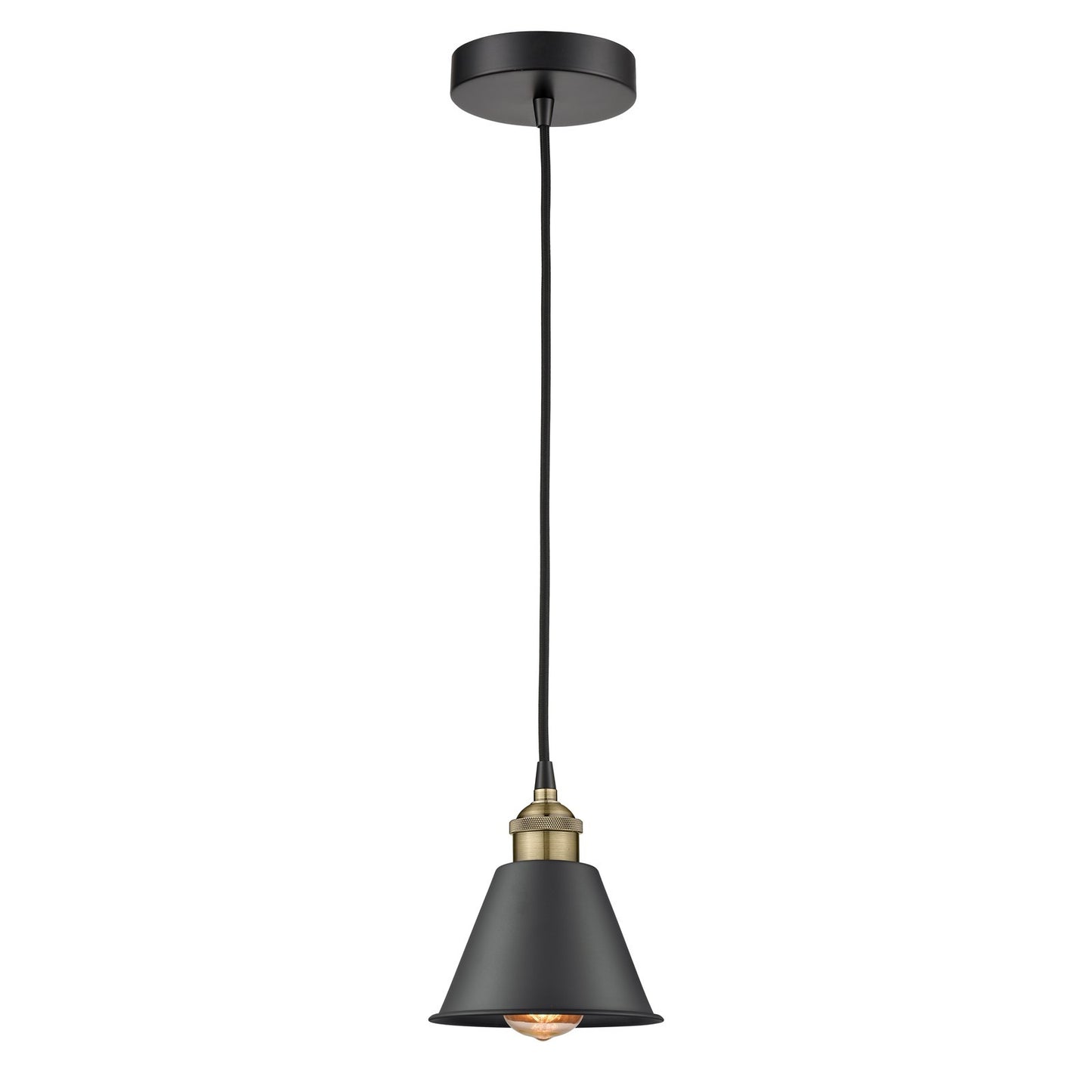 Innovations Smithfield 6.5in 1-Light Mini Pendant | Industrial Black Antique Brass and Matte Black Metal | Kitchen Island & Dining | Model 616-1P-BAB-M8