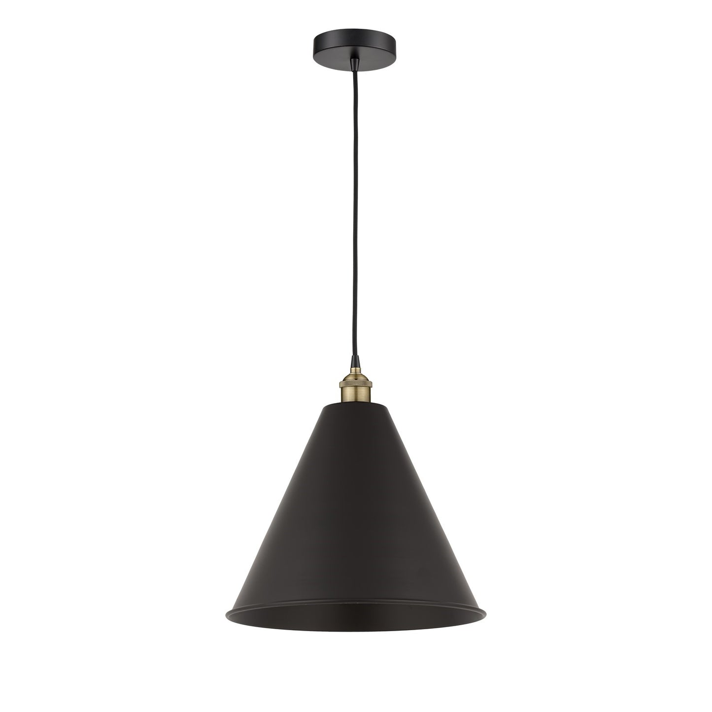 Innovations Berkshire 16in 1-Light Mini Pendant | Industrial Black Antique Brass and Matte Black Metal | Kitchen Island & | Model 616-1P-BAB-MBC-16-BK-LED