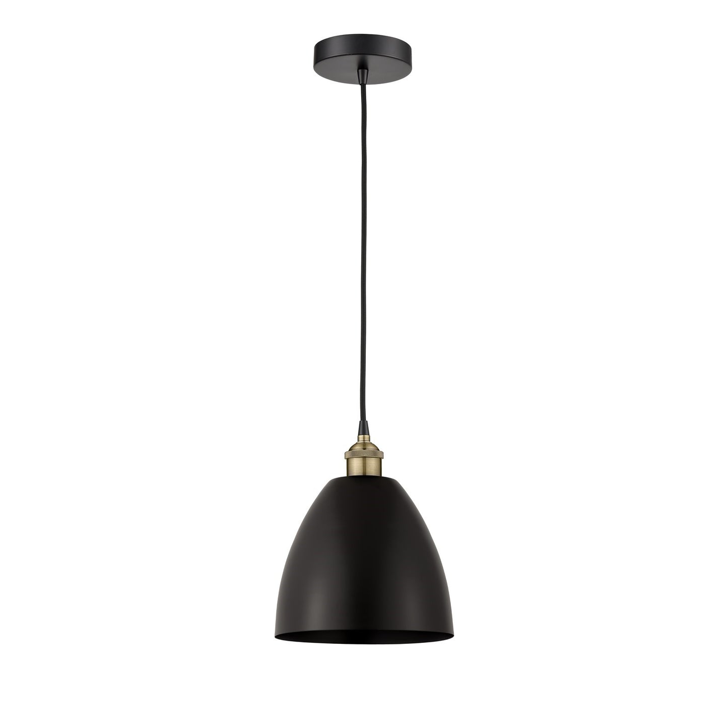 Innovations Bristol 9in 1-Light Mini Pendant | Industrial Black Antique Brass and Matte Black Metal | Kitchen Island & | Model 616-1P-BAB-MBD-9-BK-LED
