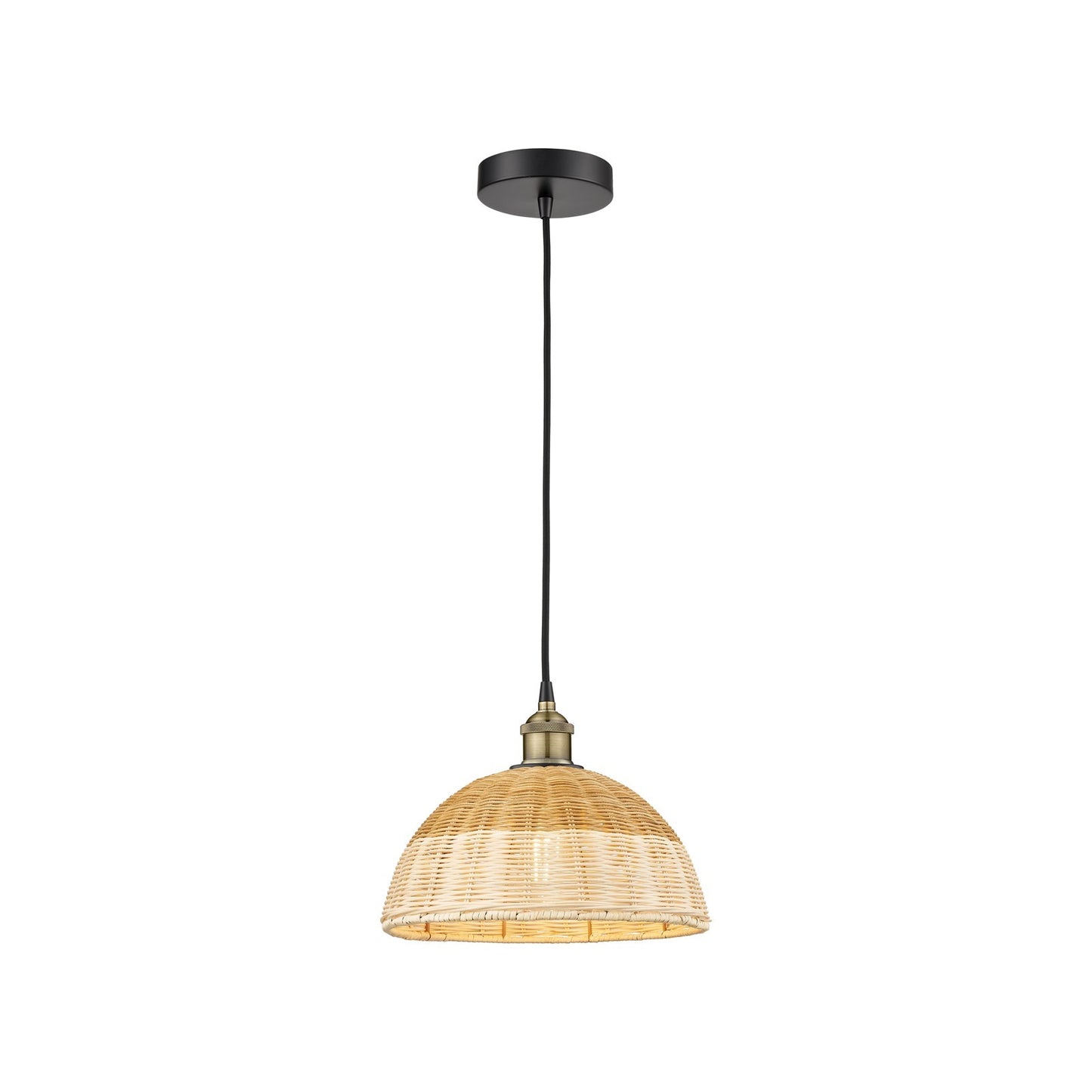 Innovations Natural Ballston Dome 12in 1-Light Mini Pendant | Farmhouse Black Antique Brass and Natural Fiber | Kitchen | Model 616-1P-BAB-NBD2-12-NAT