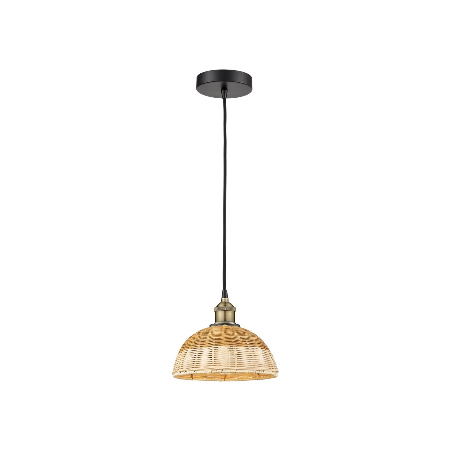 Innovations Natural Ballston Dome 9in 1-Light Mini Pendant | Farmhouse Black Antique Brass Steel and Natural Fiber Dome | Model 616-1P-BAB-NBD2-9-NAT