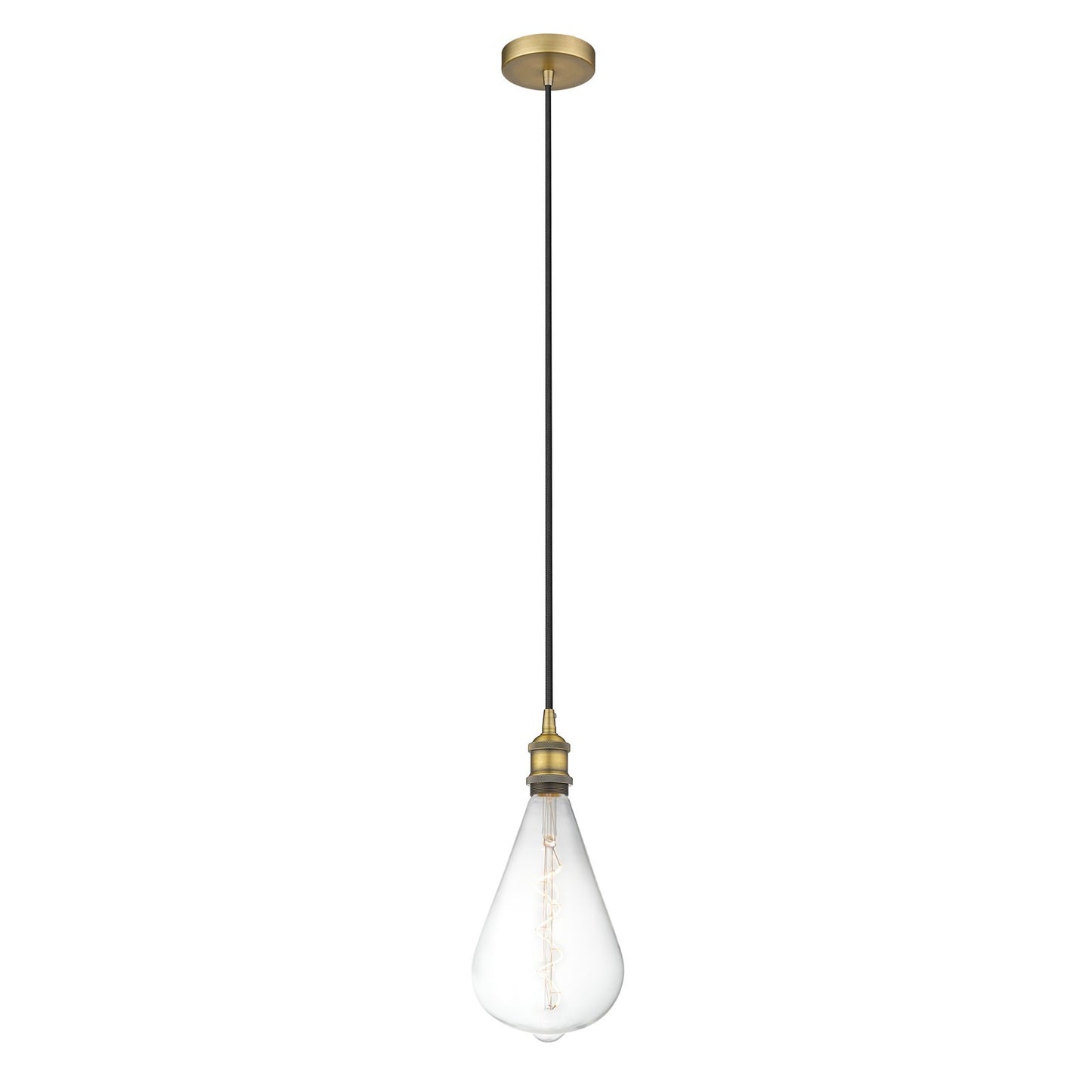 Innovations Edison 6.5in 1-Light Mini Pendant | Industrial Brushed Brass Steel and Bare Bulb | Kitchen Island & Dining Room | Model 616-1P-BB-BB164LED