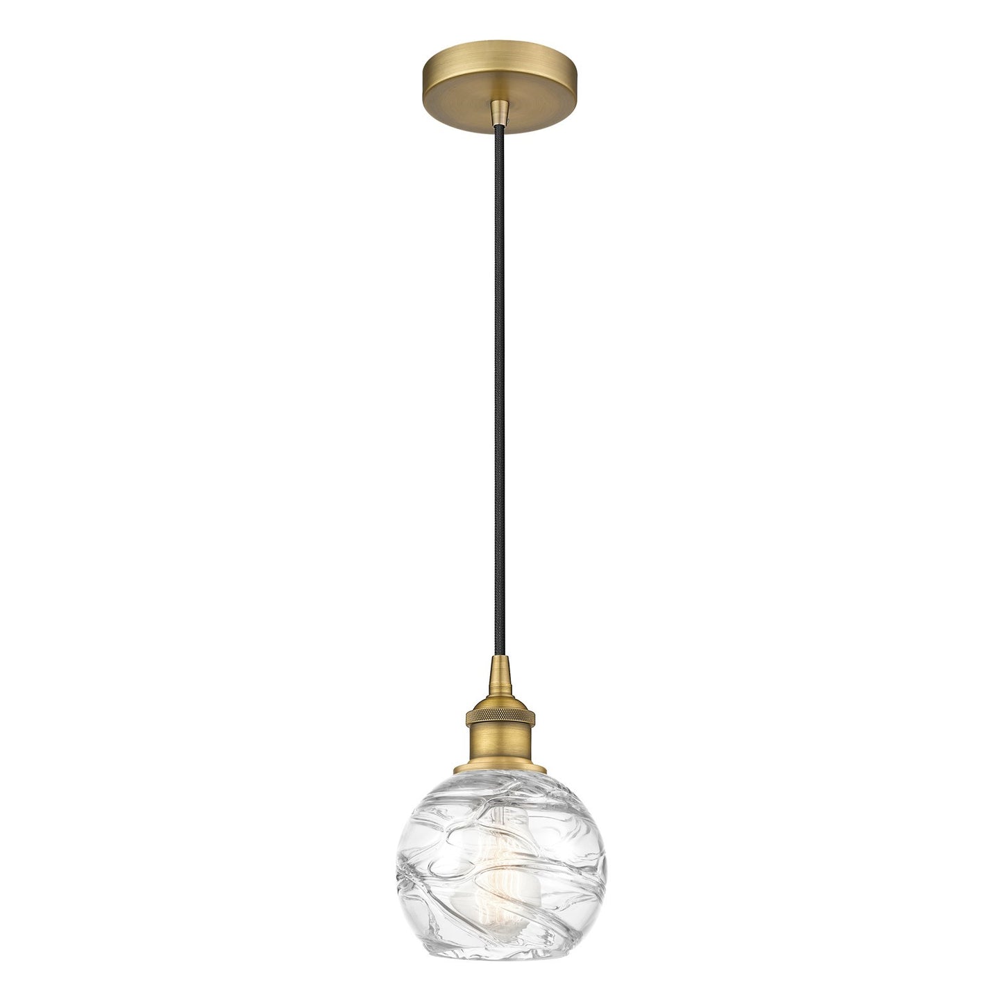 Innovations Athens Deco Swirl 6in 1-Light Mini Pendant | Industrial Brushed Brass Steel and Clear Deco Swirl Glass | Kitchen | Model 616-1P-BB-G1213-6CL