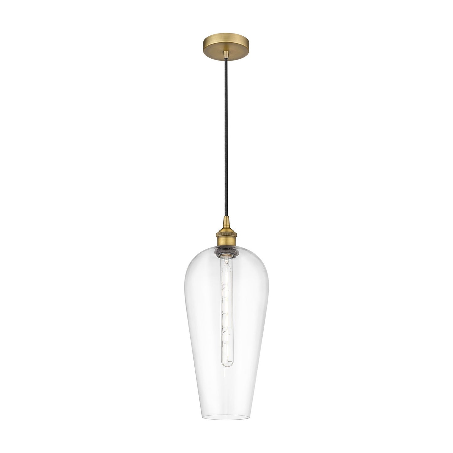 Innovations Chelsea 8in 1-Light Mini Pendant | Industrial Brushed Brass Steel and Clear Glass | Kitchen Island & Dining Room | Model 616-1P-BB-G456-8CL