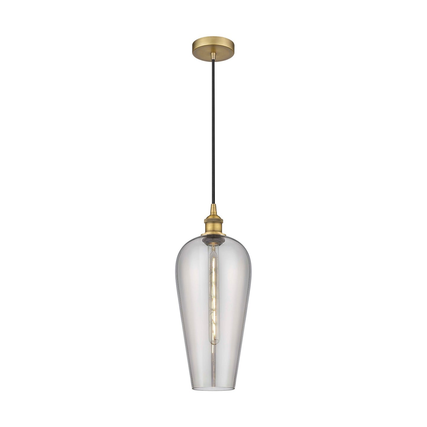 Innovations Chelsea 8in 1-Light Mini Pendant | Industrial Brushed Brass Steel and Light Smoke Glass | Kitchen Island & Dining | Model 616-1P-BB-G456-8SM