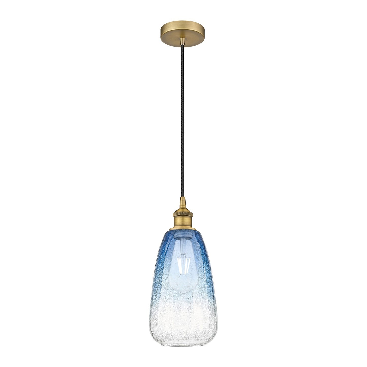 Innovations Brookhaven Almond 6in 1-Light Mini Pendant | Industrial Brushed Brass and Sapphire Blue Glass | Kitchen Island & | Model 616-1P-BB-G480-6SB