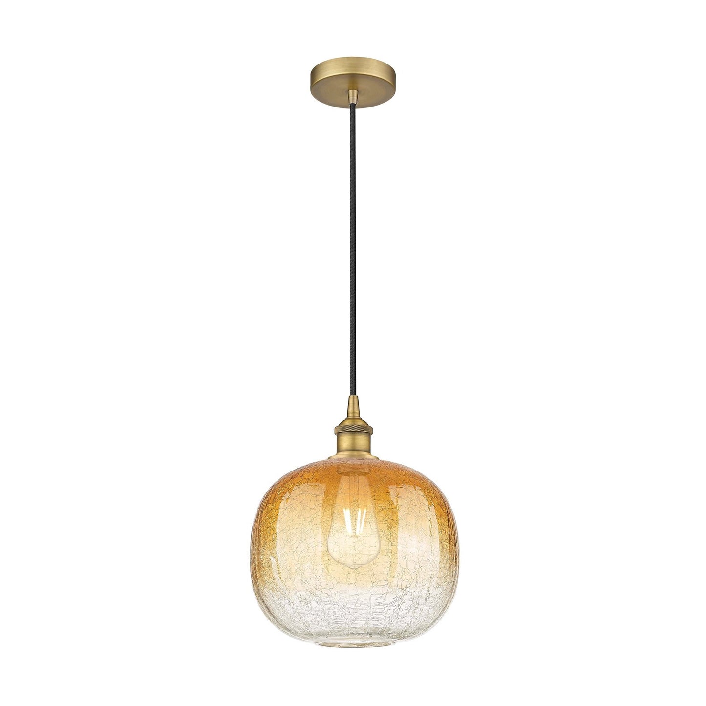 Innovations Brookhaven Sphere 10.5in 1-Light Mini Pendant | Industrial Brushed Brass and Amber Glass | Kitchen Island & Dining | Model 616-1P-BB-G481-10AM