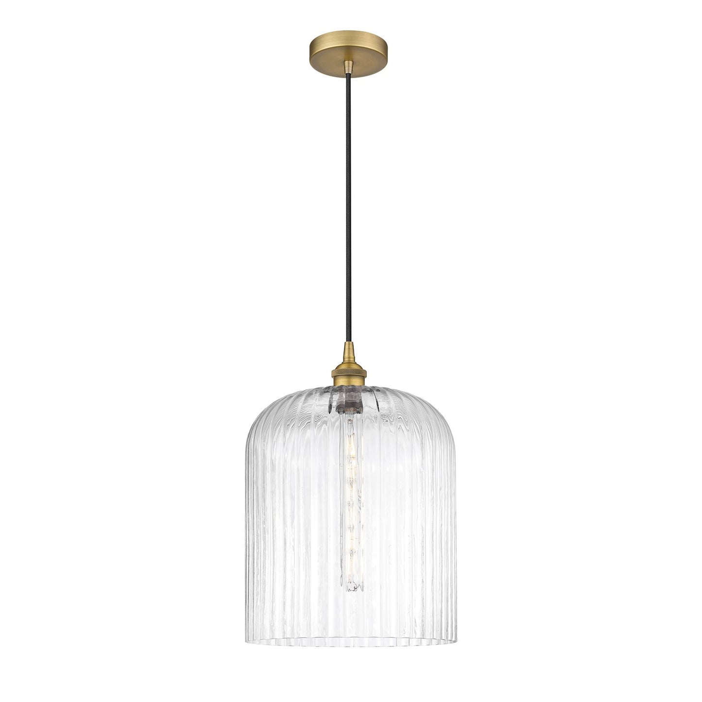 Innovations Bridal Veil 5in 1-Light Mini Pendant | Art Nouveau Brushed Brass Steel and Clear Ribbed Glass | Kitchen Island & | Model 616-1P-BB-G559-12CL