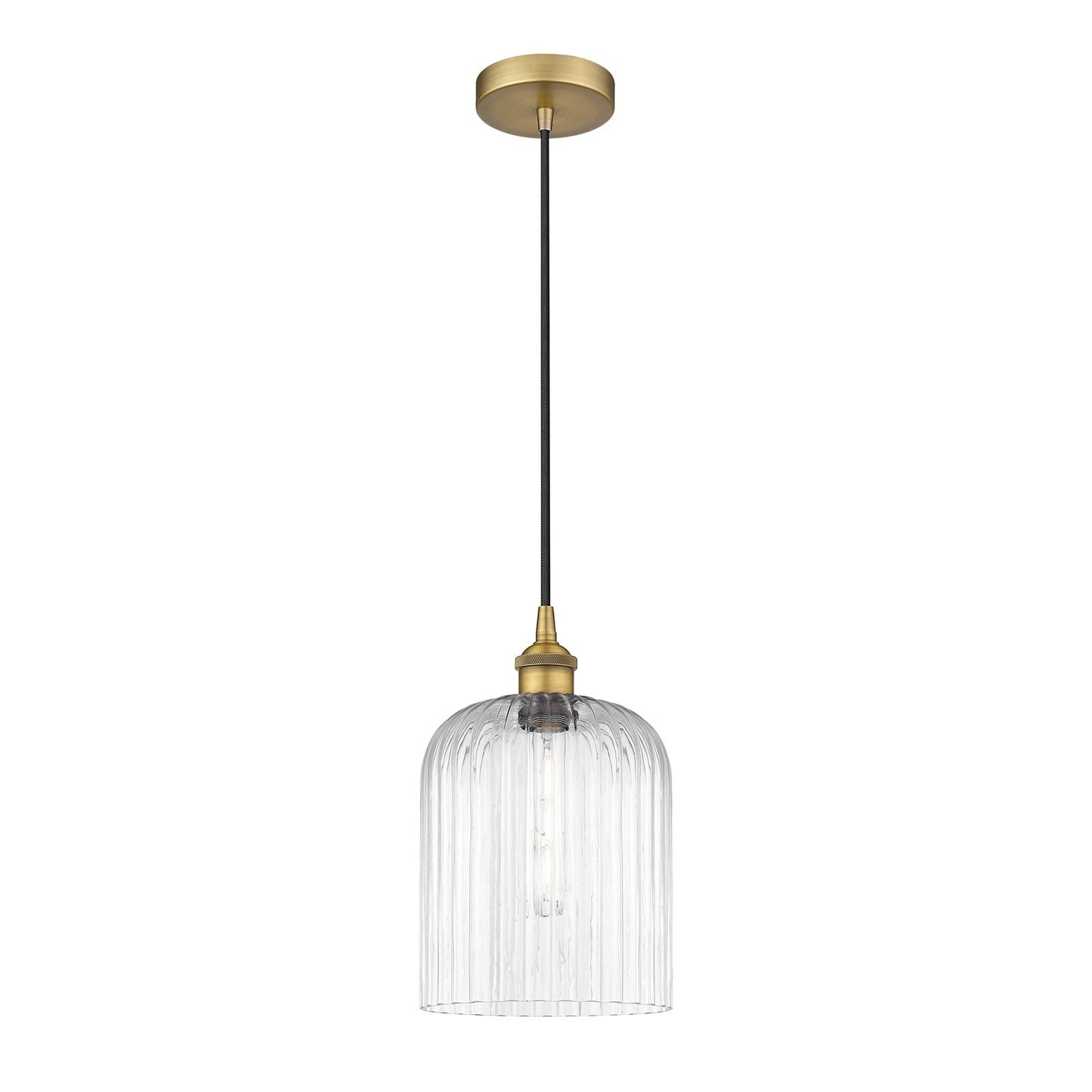 Innovations Bridal Veil 5in 1-Light Mini Pendant | Art Nouveau Brushed Brass and Clear Ribbed Glass | Kitchen Island & Dining | Model 616-1P-BB-G559-8CL