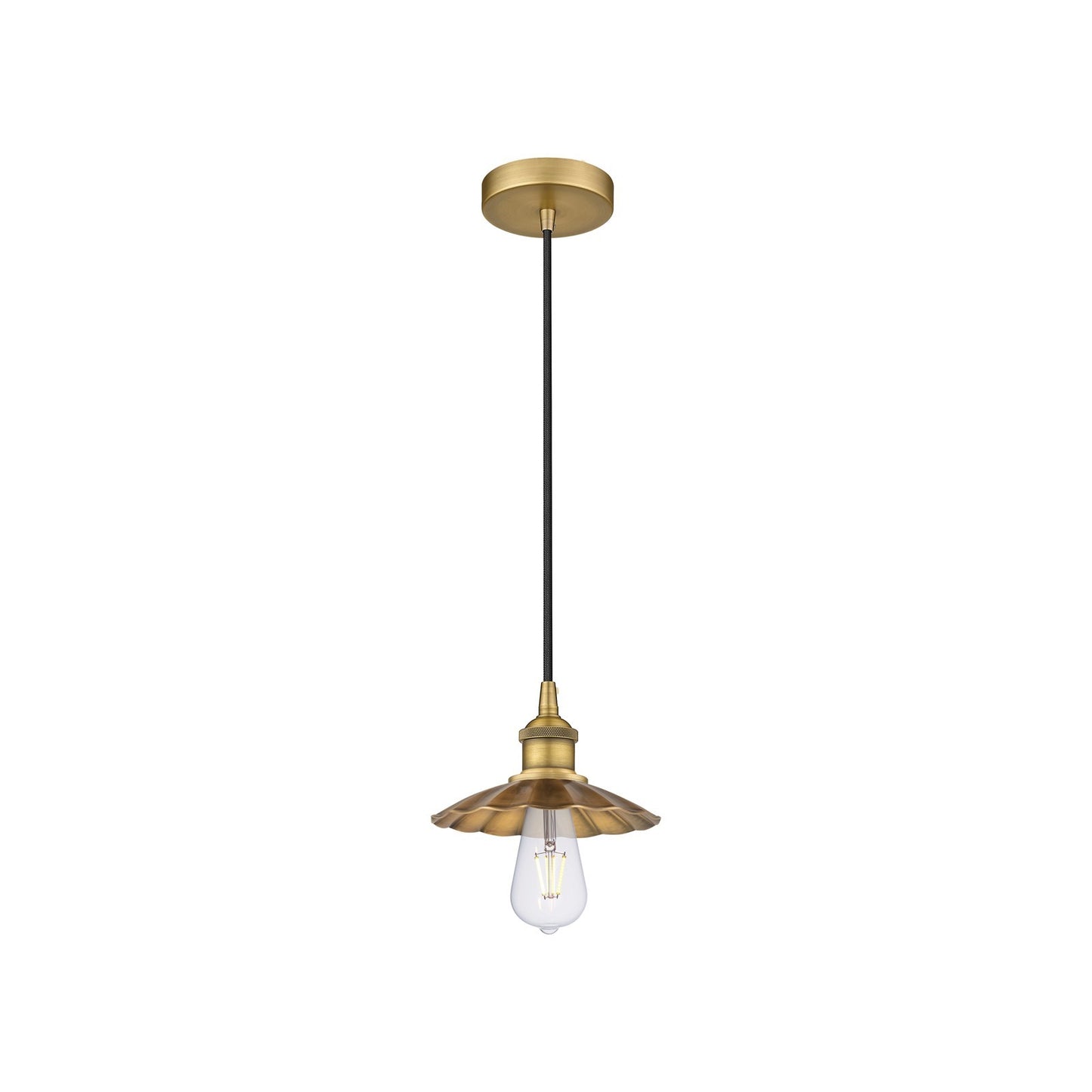 Innovations Scallop 8in 1-Light Mini Pendant | Industrial Brushed Brass Steel and Brushed Brass Metal Shade | Kitchen Island & | Model 616-1P-BB-M17-BB