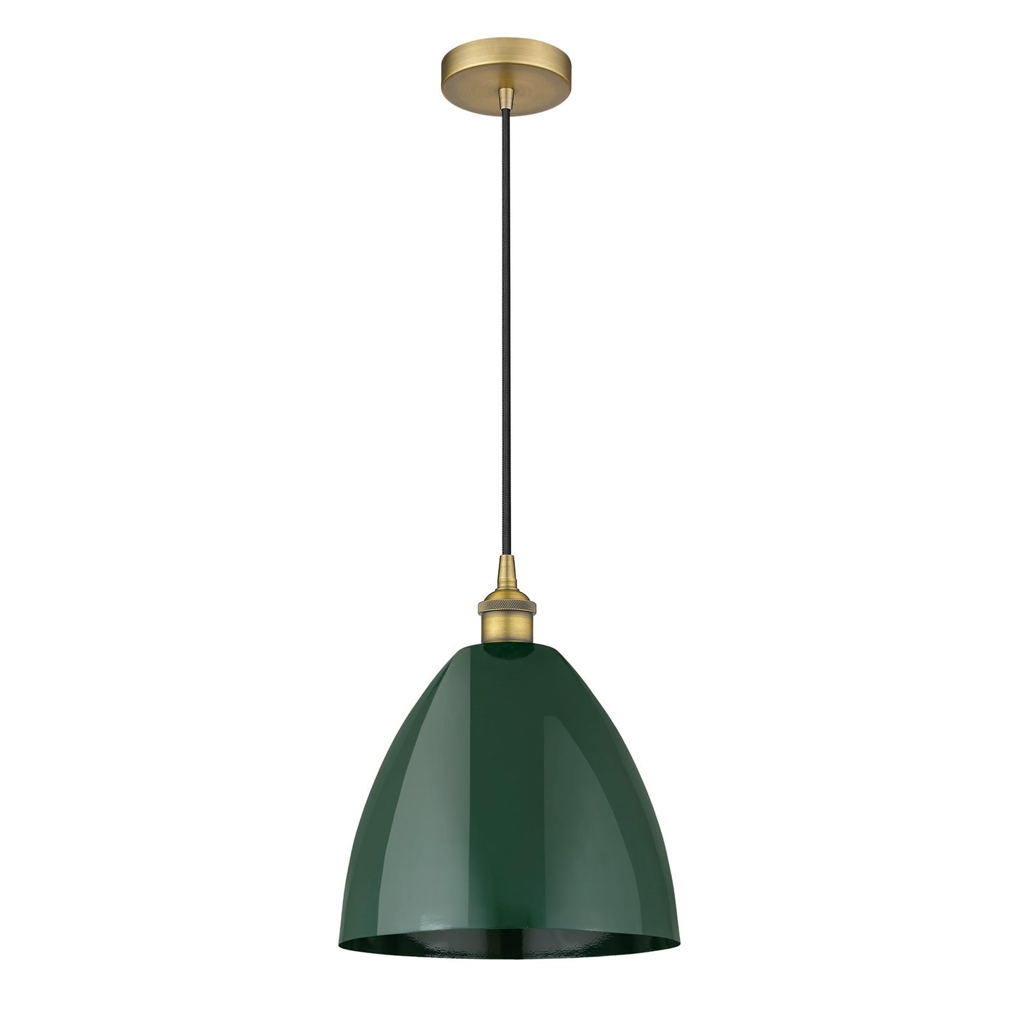 Innovations Plymouth 12in 1-Light Mini Pendant | Industrial Brushed Brass and Matte Green Metal | Kitchen Island & Dining | Model 616-1P-BB-MBD-12-GR-LED