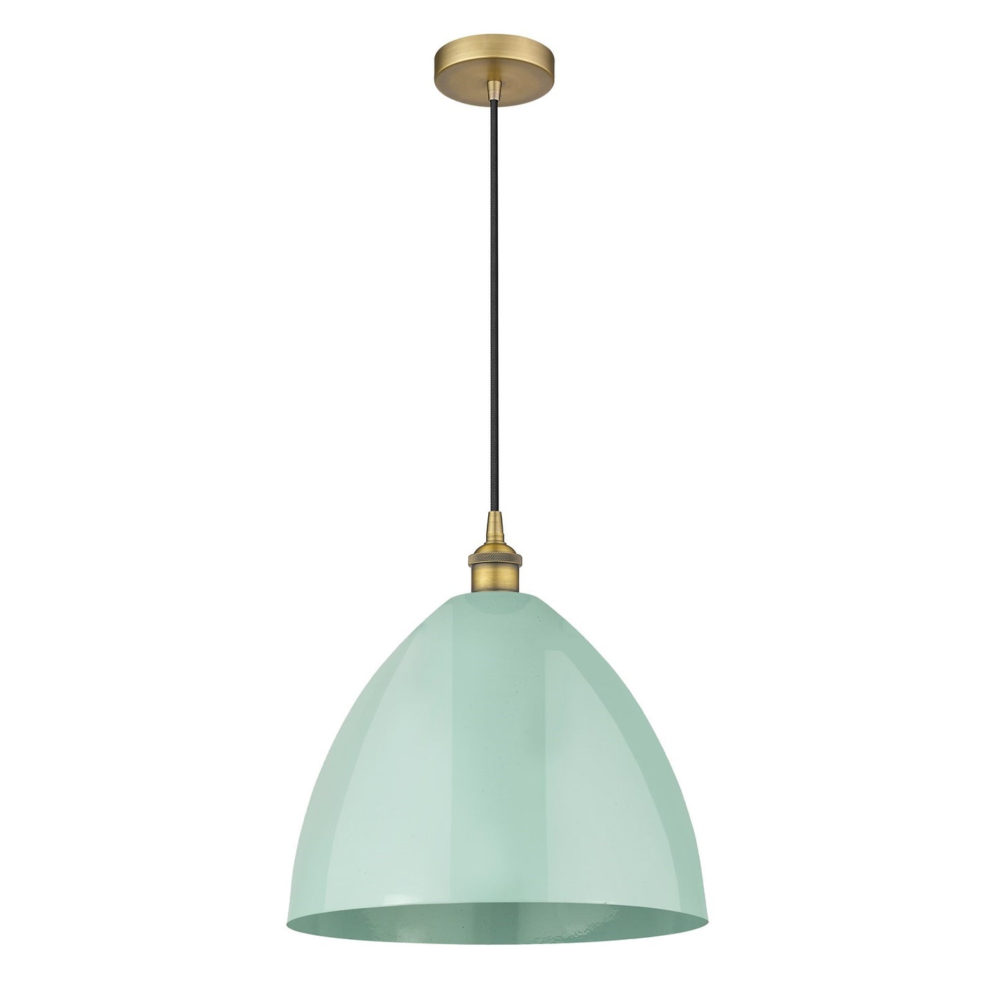 Innovations Plymouth 16in 1-Light Mini Pendant | Industrial Brushed Brass and Matte Seafoam Metal | Kitchen Island & | Model 616-1P-BB-MBD-16-SF-LED