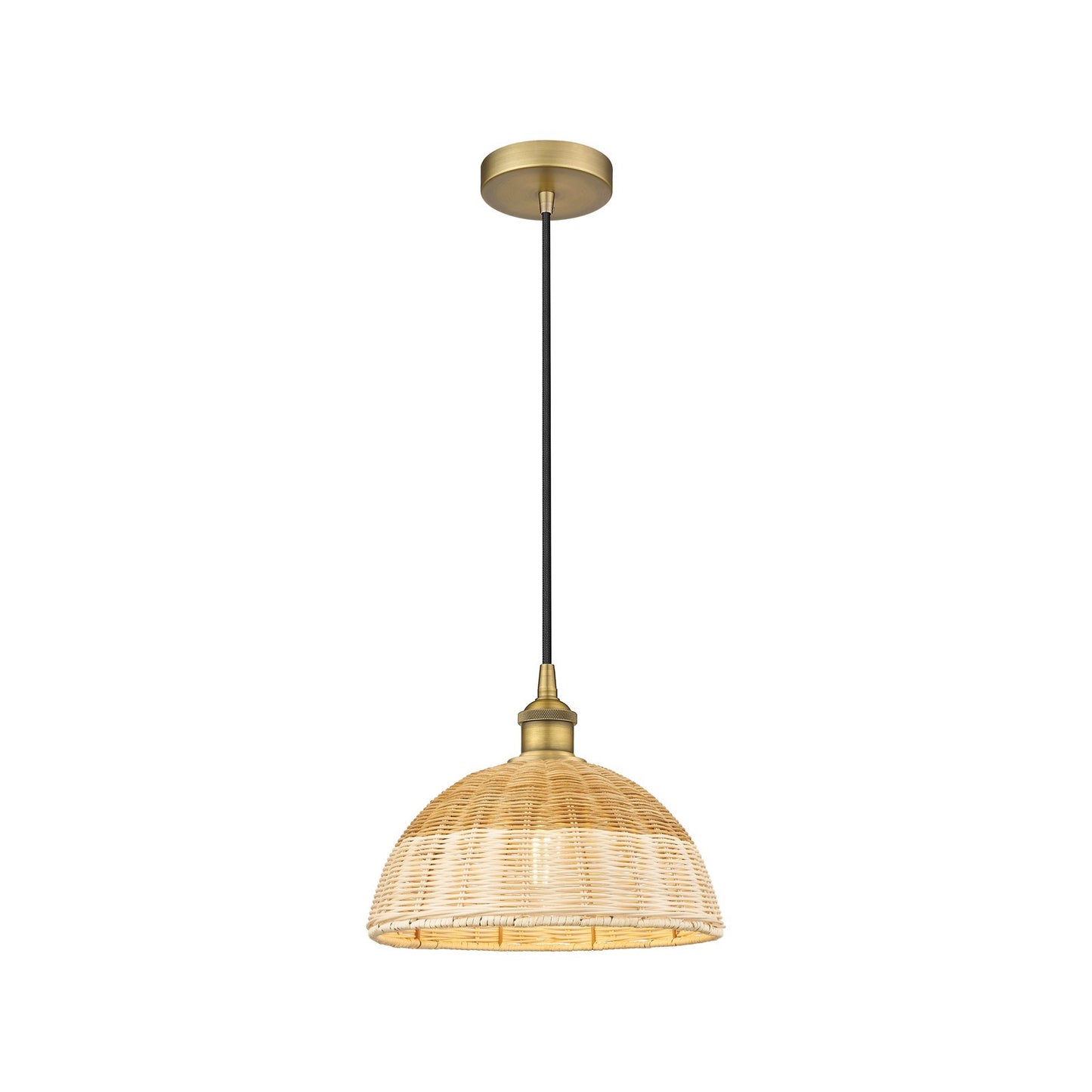 Innovations Natural Ballston Dome 12in 1-Light Mini Pendant | Farmhouse Brushed Brass and Natural Fiber Basketweave | Model 616-1P-BB-NBD2-12-NAT