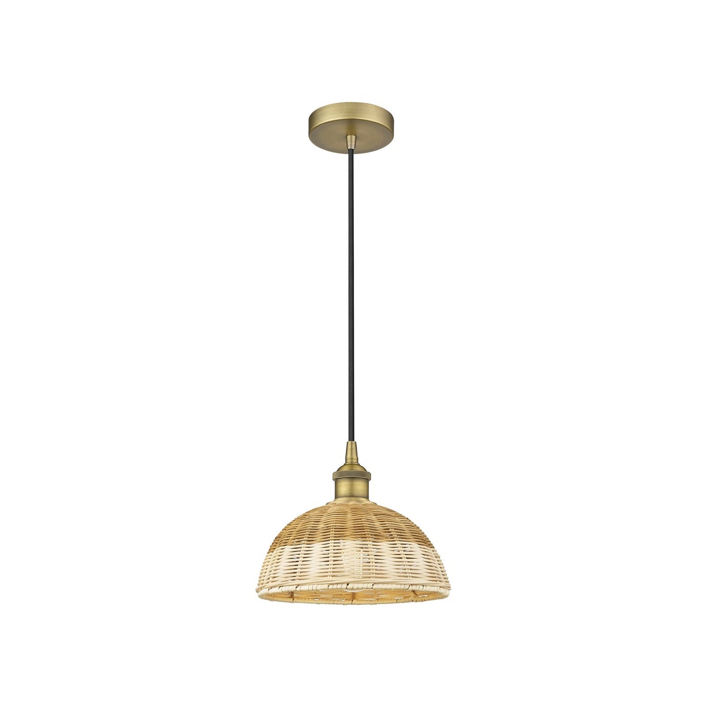 Innovations Natural Ballston Dome 9in 1-Light Mini Pendant | Farmhouse Brushed Brass and Natural Fiber Basketweave | Kitchen | Model 616-1P-BB-NBD2-9-NAT