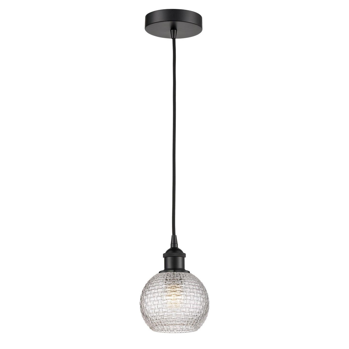 Innovations Athens 6in 1-Light Mini Pendant | Modern Farmhouse Matte Black Steel and Clear Basket Weave Glass | Kitchen Island | Model 616-1P-BK-G122C-6CL
