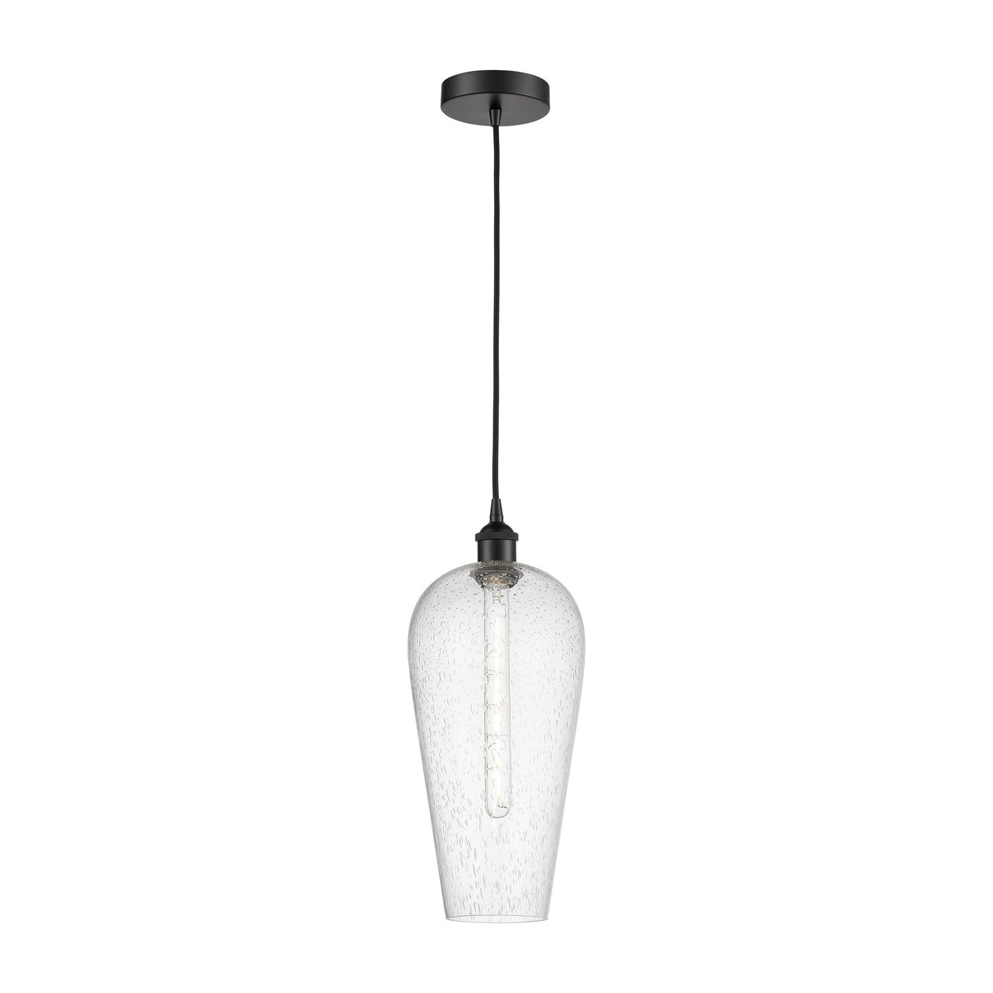 Innovations Chelsea 8in 1-Light Mini Pendant | Industrial Matte Black Steel and Seedy Glass | Kitchen Island & Dining Room | 8 | Model 616-1P-BK-G456-8SDY