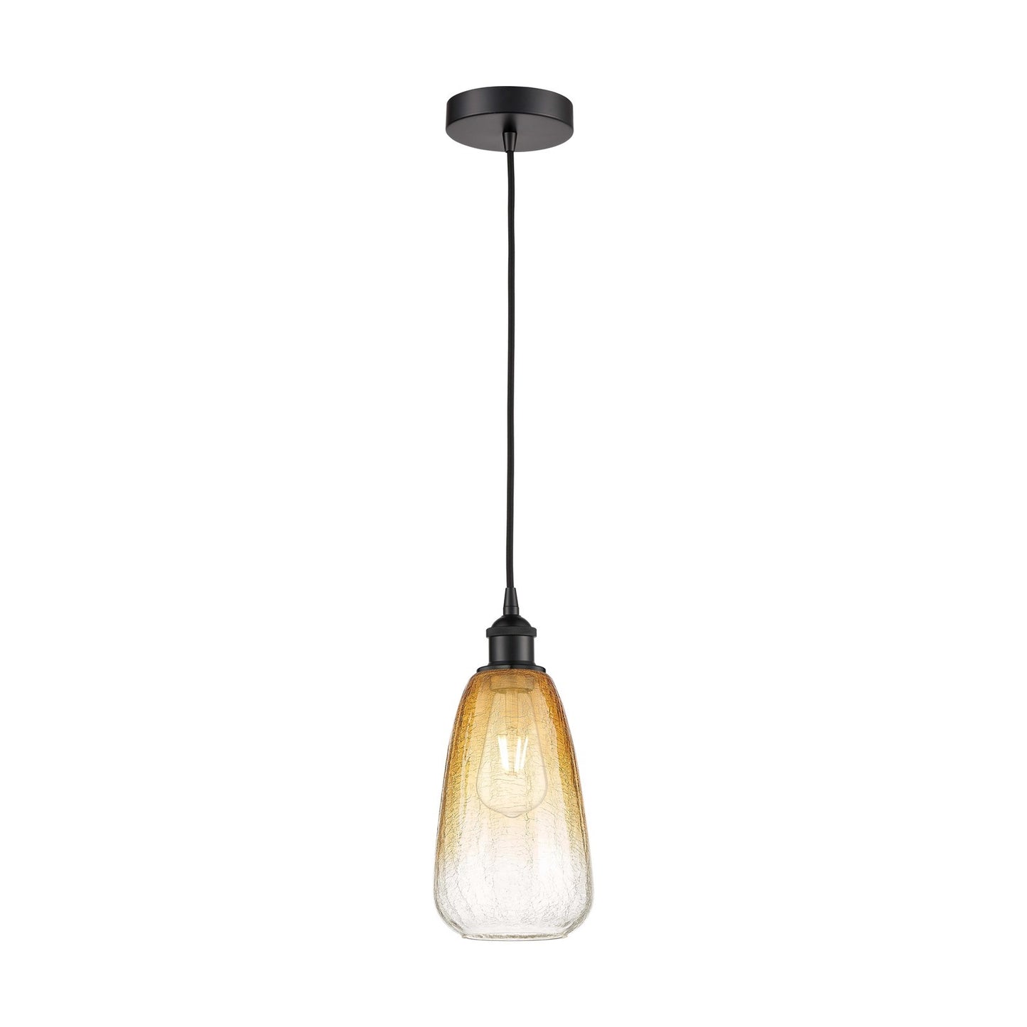 Innovations Brookhaven Almond 6in 1-Light Mini Pendant | Industrial Matte Black and Amber Glass | Kitchen Island & Dining Room | Model 616-1P-BK-G480-6AM