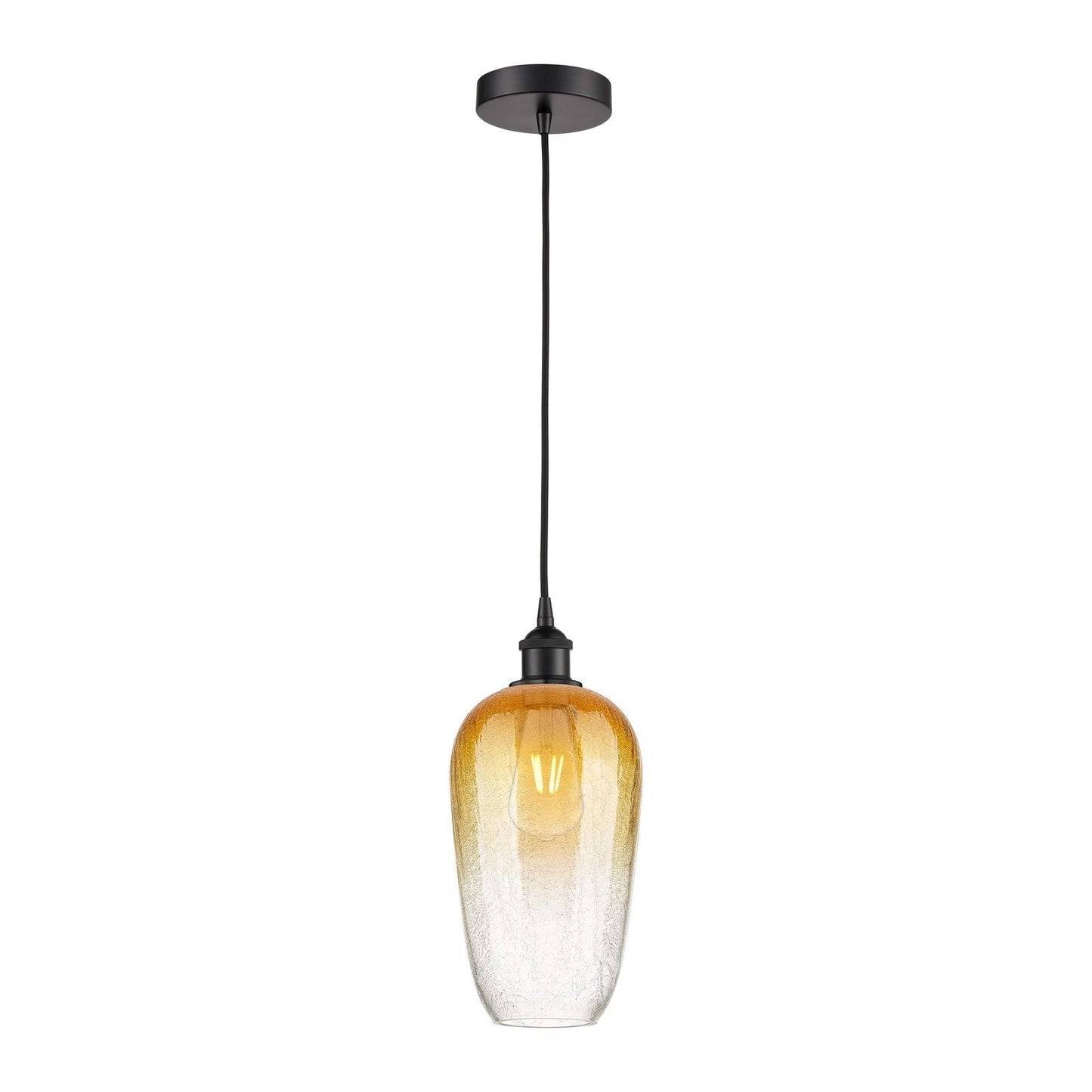 Innovations Brookhaven Flute 7in 1-Light Mini Pendant | Industrial Matte Black Steel and Amber Glass | Kitchen Island & Dining | Model 616-1P-BK-G484-7AM